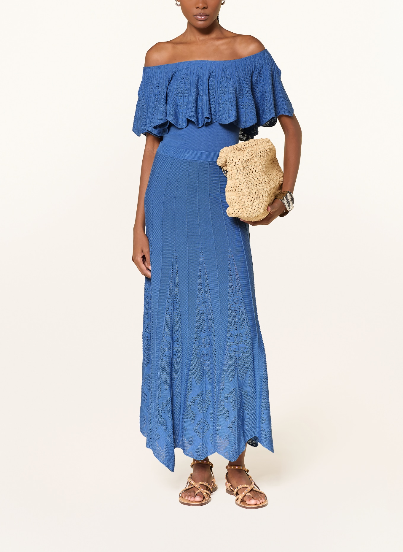 ba&sh Off-Shoulder-Stricktop SALDA mit Volants: BLAU