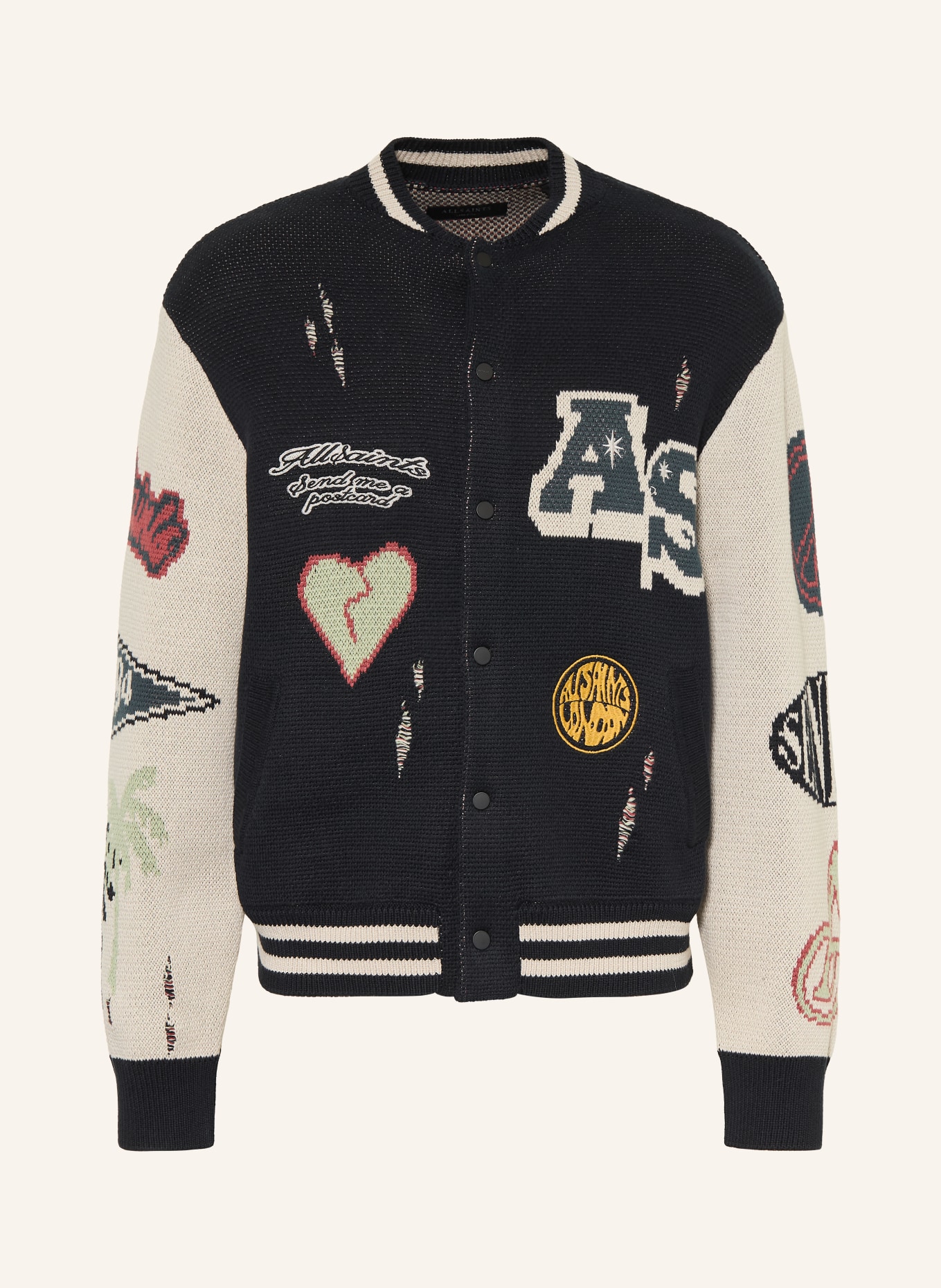 ALLSAINTS Svetr: ČERNÁ / REŽNÁ / ČERVENÁ