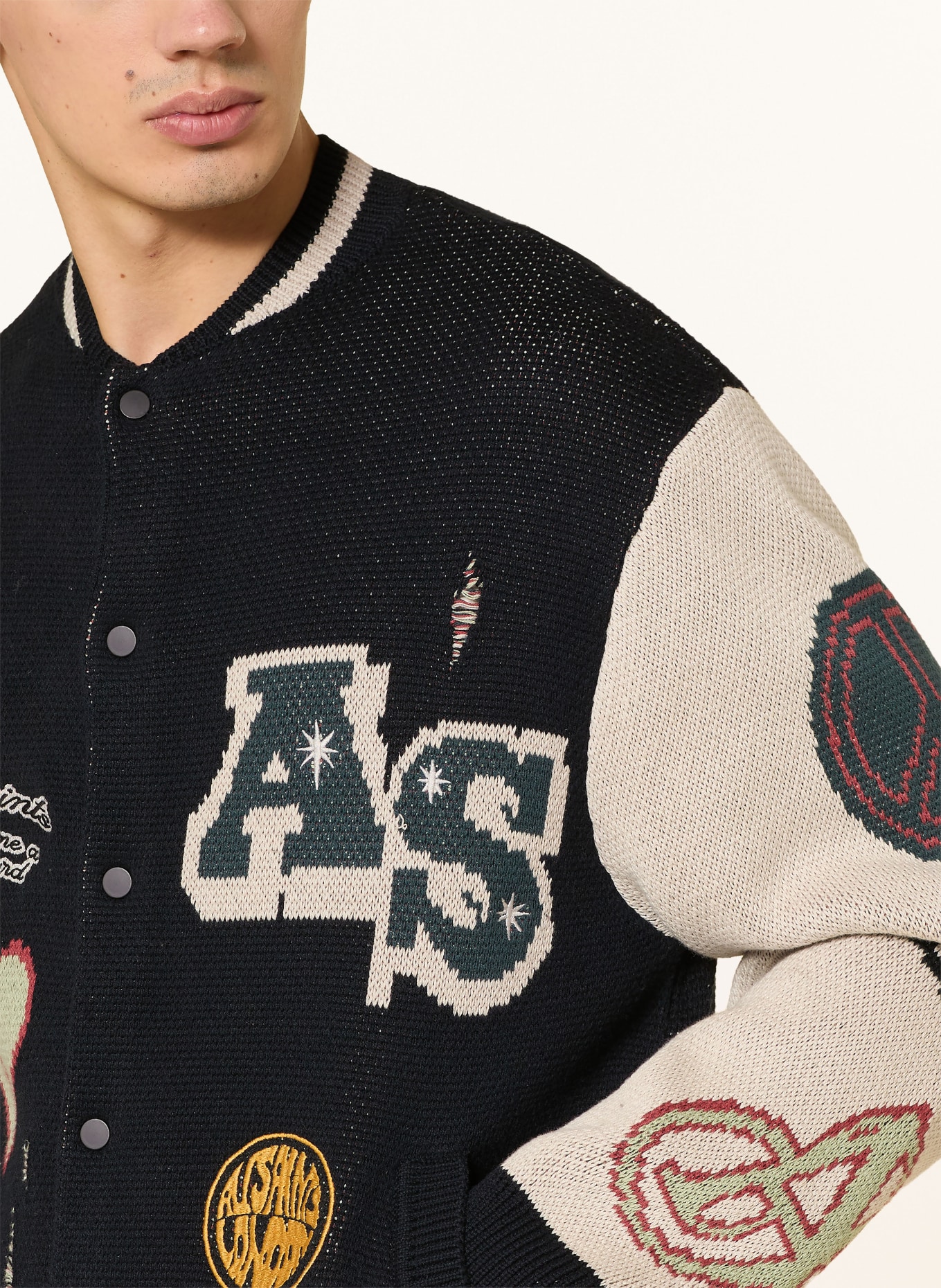 ALLSAINTS Svetr: ČERNÁ / REŽNÁ / ČERVENÁ