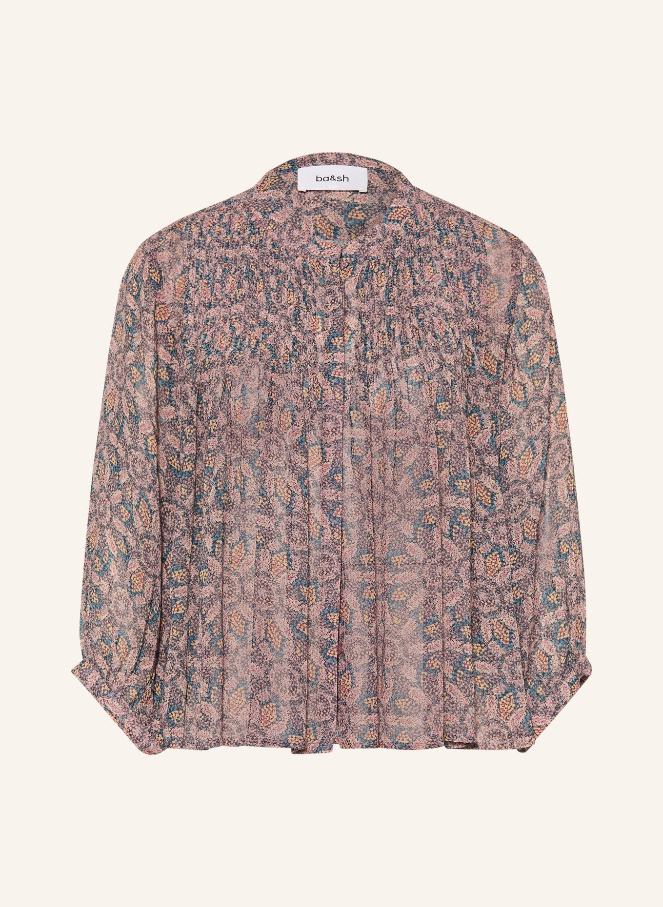 ba&sh Blůza TAZIO s plisováním a 3/4 rukávy: ČERNOŠEDÁ / STARORŮŽOVÁ / TMAVĚ ŽLUTÁ