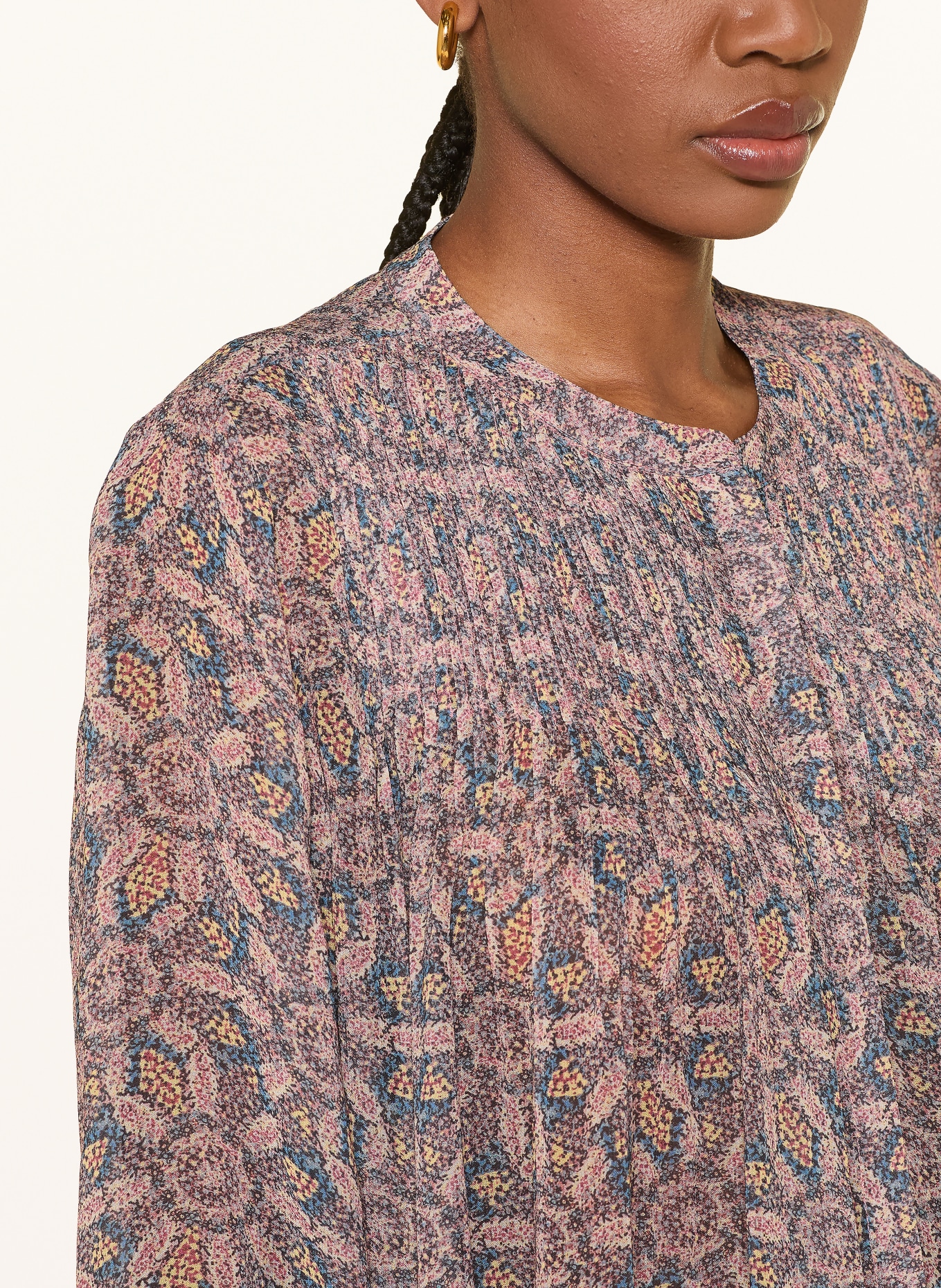 ba&sh Blůza TAZIO s plisováním a 3/4 rukávy: ČERNOŠEDÁ / STARORŮŽOVÁ / TMAVĚ ŽLUTÁ