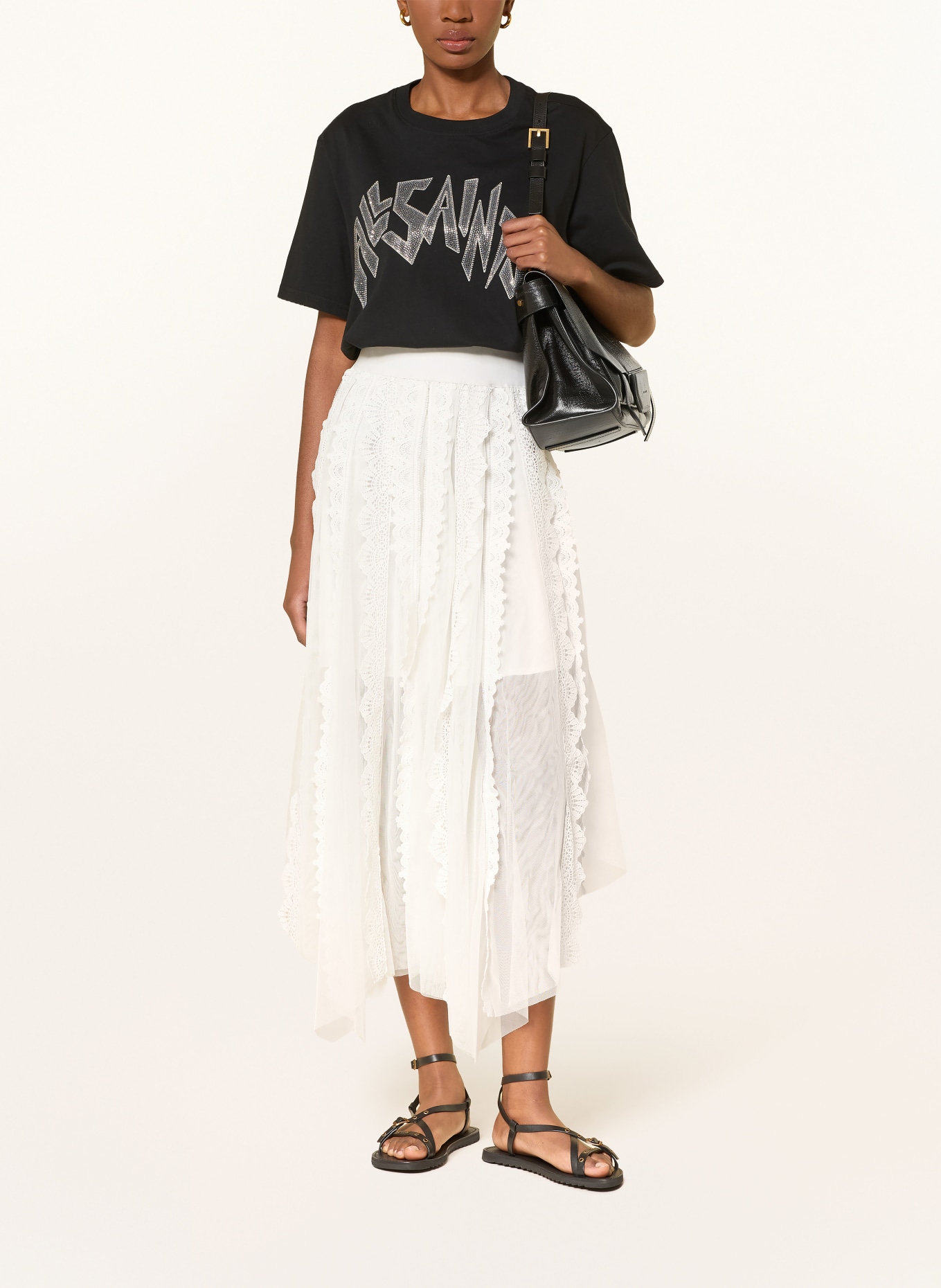 ALLSAINTS Síťovaná sukně VASHTIE s krajkou: BÍLÁ