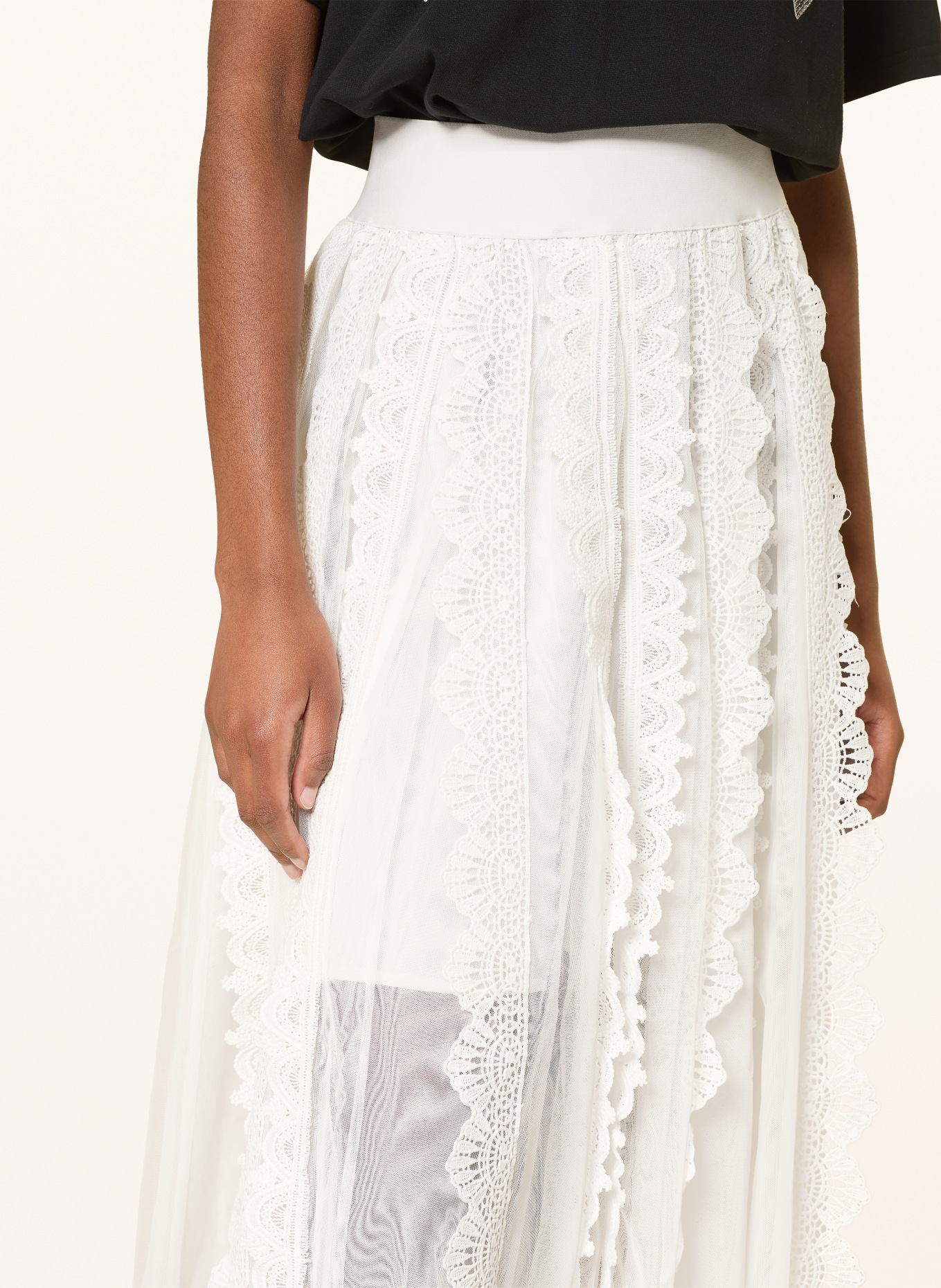 ALLSAINTS Síťovaná sukně VASHTIE s krajkou: BÍLÁ