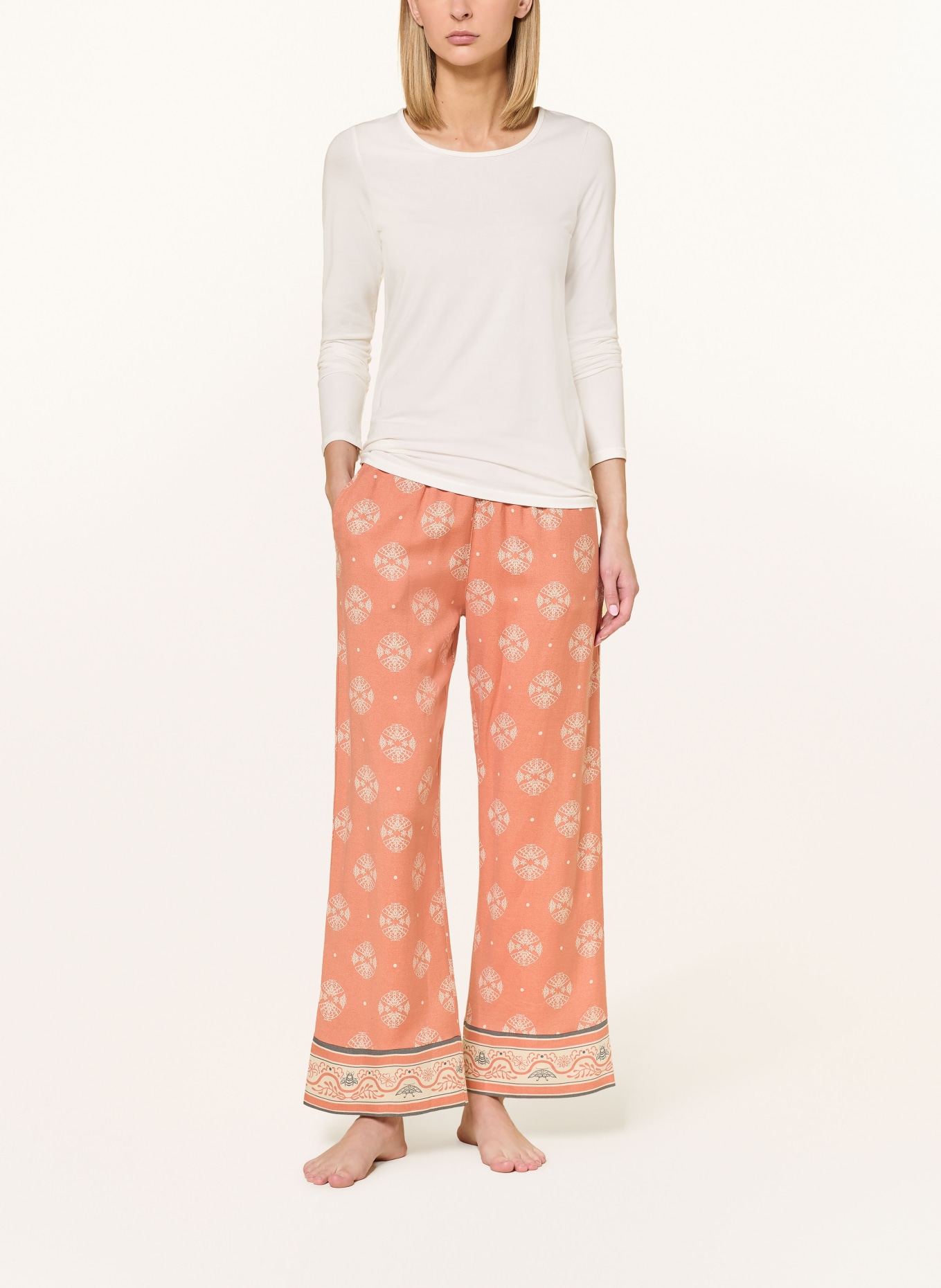 HANRO Schlafhose URBAN CASUALS: HELLORANGE / CREME / DUNKELGRAU