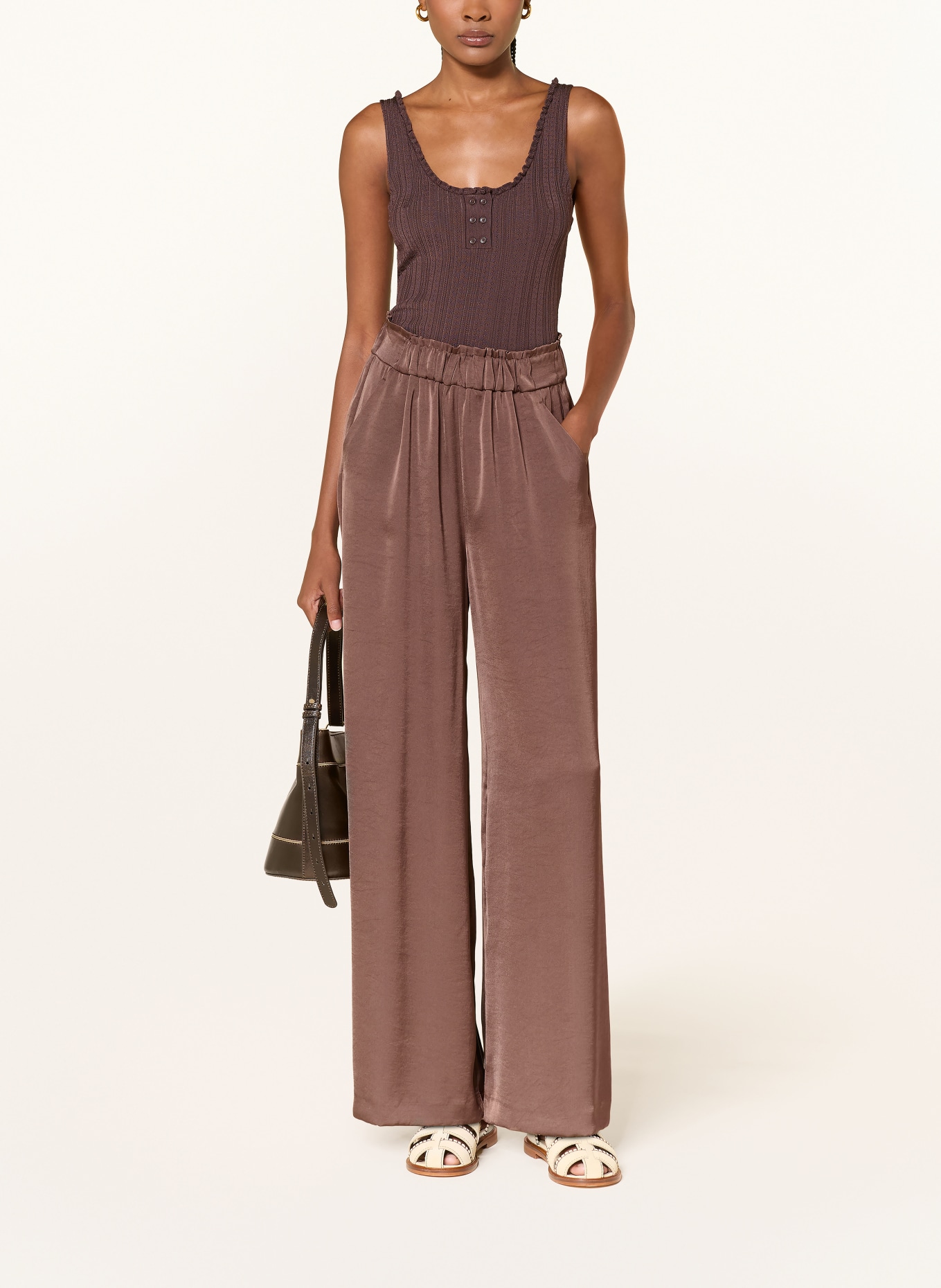 CLAUDIE PIERLOT Spodnie z satyny: BRĄZOWY