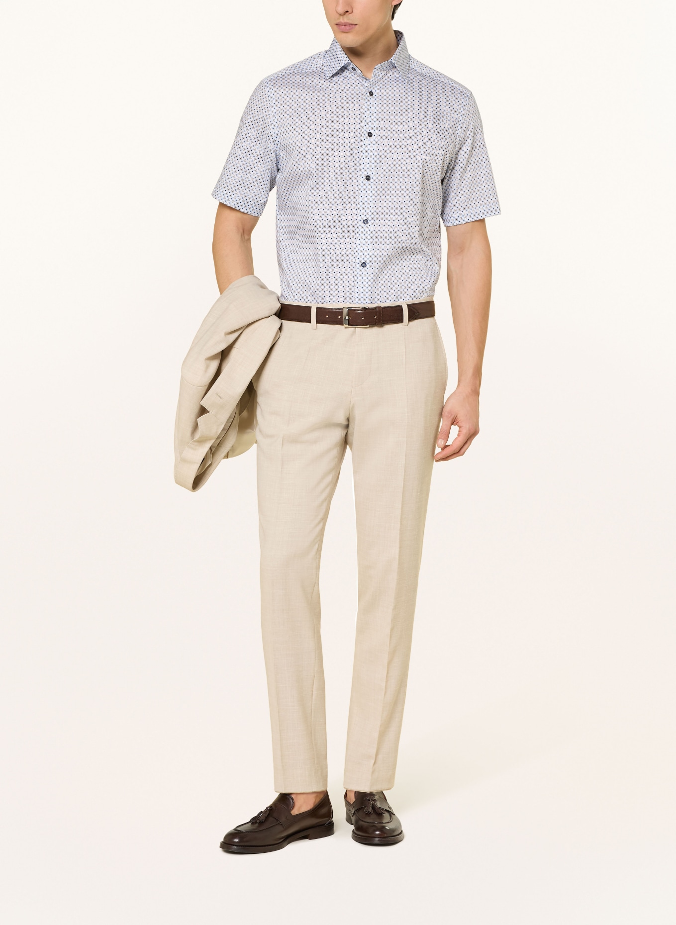 OLYMP Koszula z krótkim rękawem Luxor o nowoczesnym kroju: BIAŁY / KHAKI / JASNONIEBIESKI