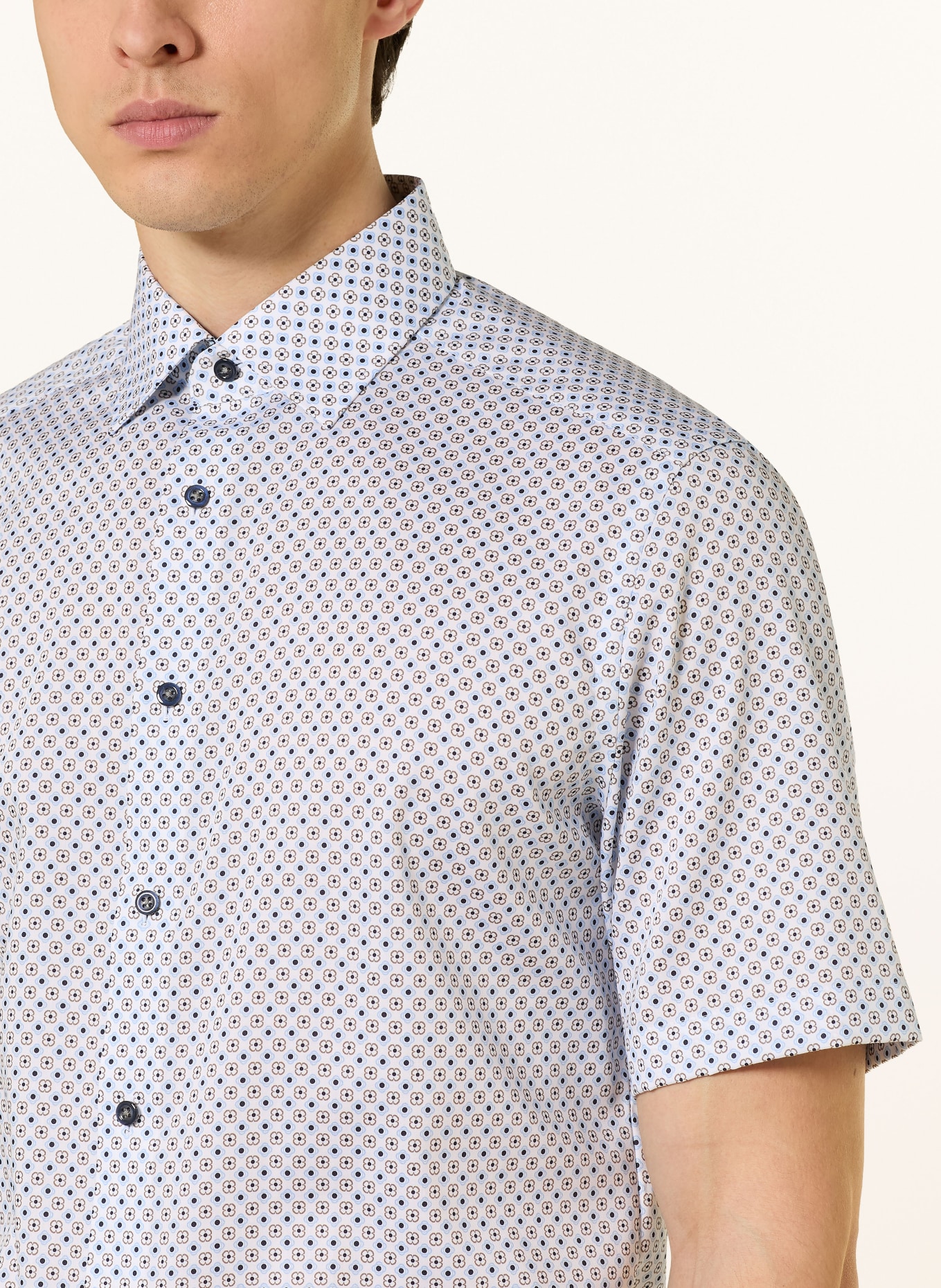 OLYMP Koszula z krótkim rękawem Luxor o nowoczesnym kroju: BIAŁY / KHAKI / JASNONIEBIESKI