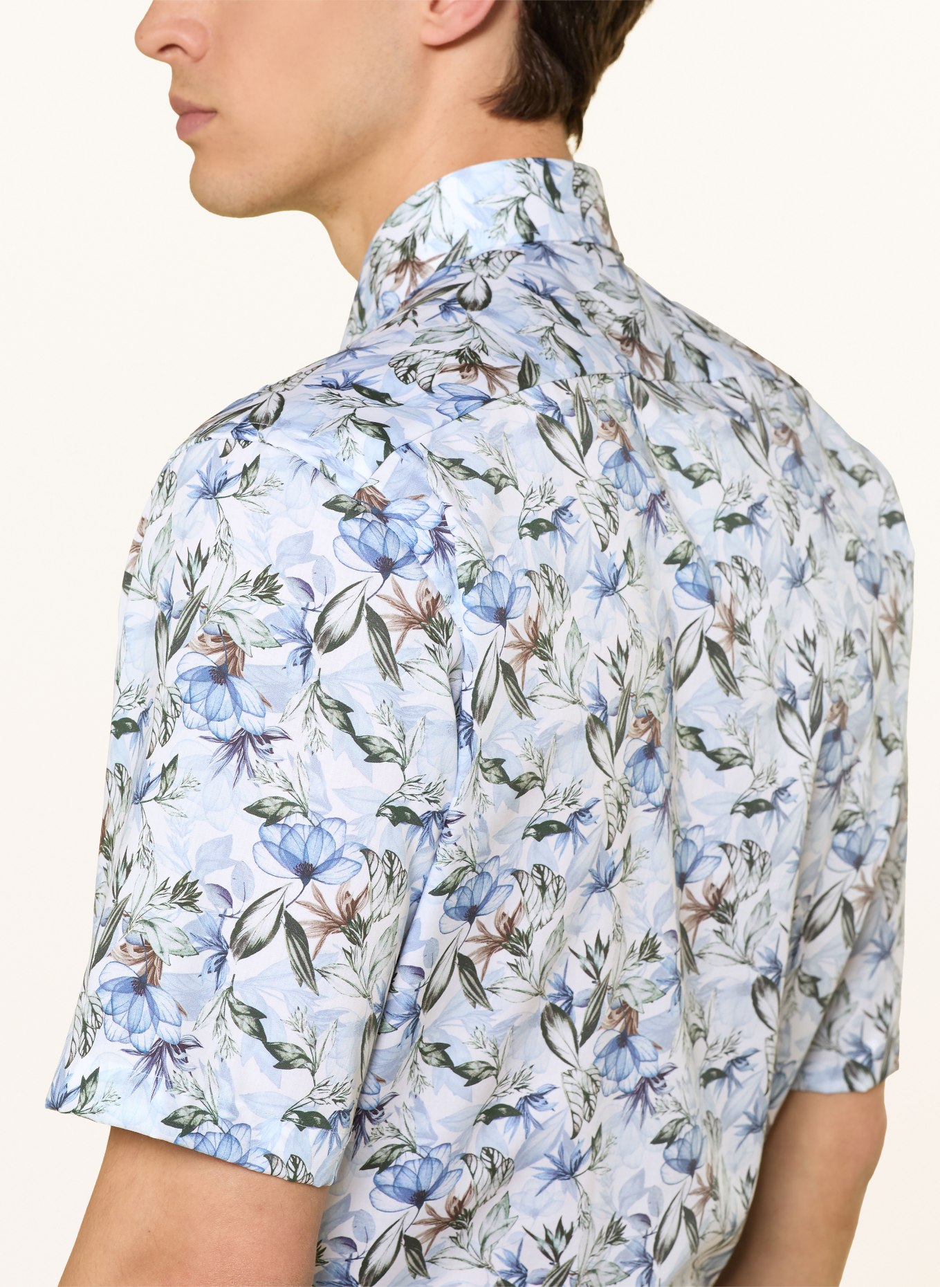 OLYMP Kurzarm-Hemd Luxor comfort fit: HELLBLAU / GRÜN / WEISS