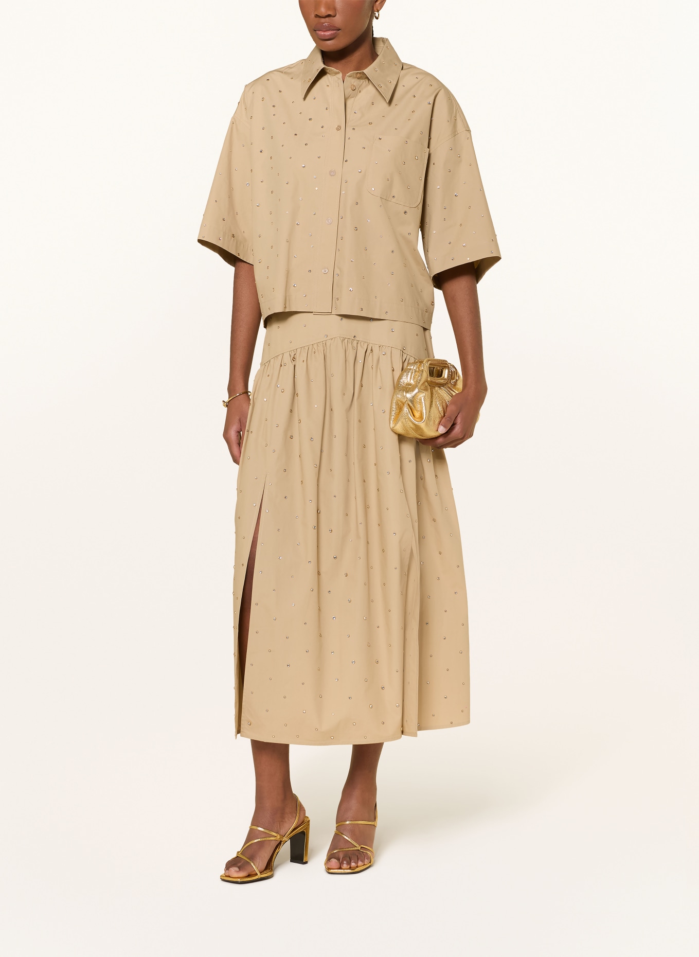 SANDRO Spódnica z kamieniami ozdobnymi: BEŻOWY