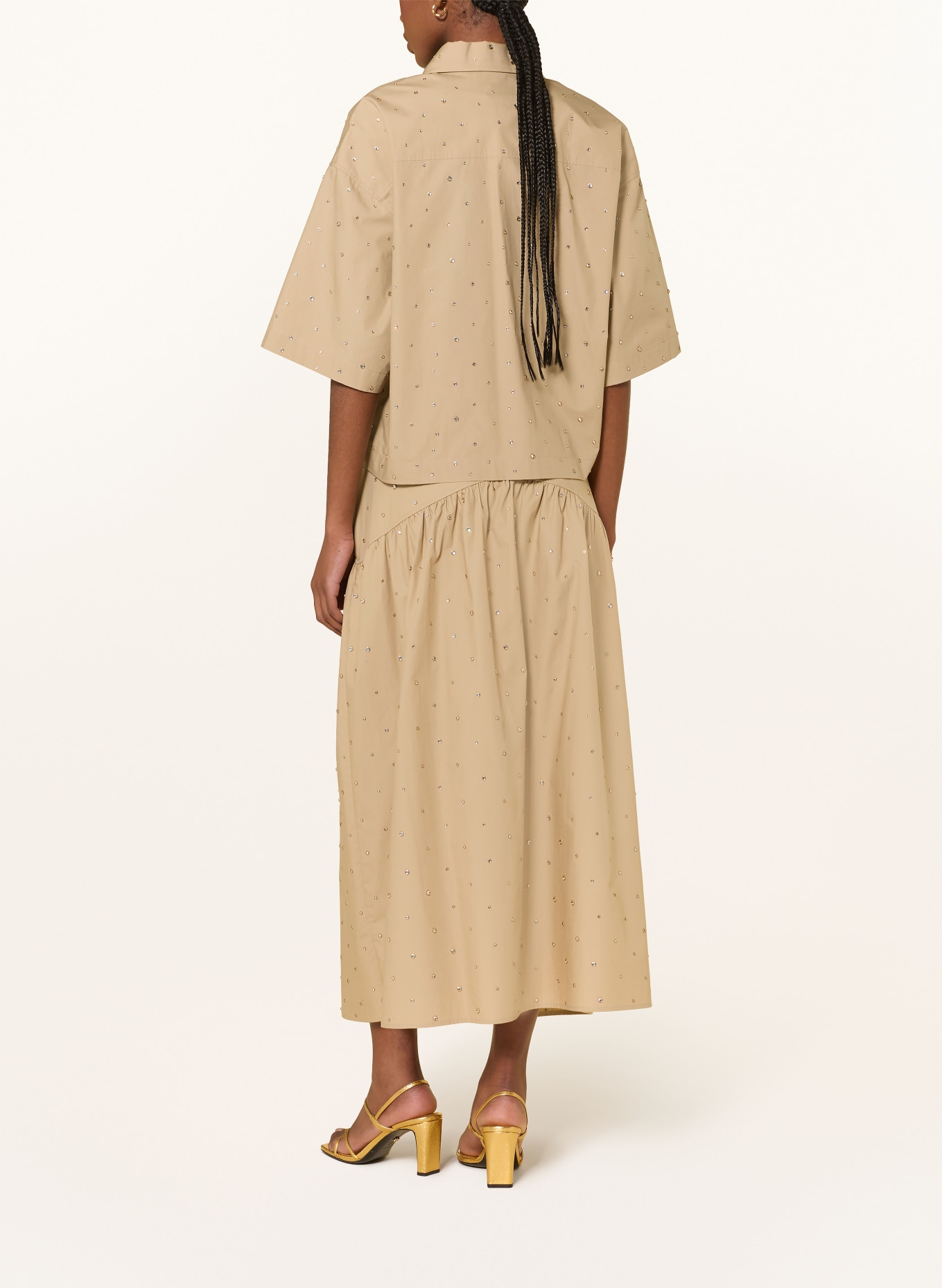 SANDRO Spódnica z kamieniami ozdobnymi: BEŻOWY