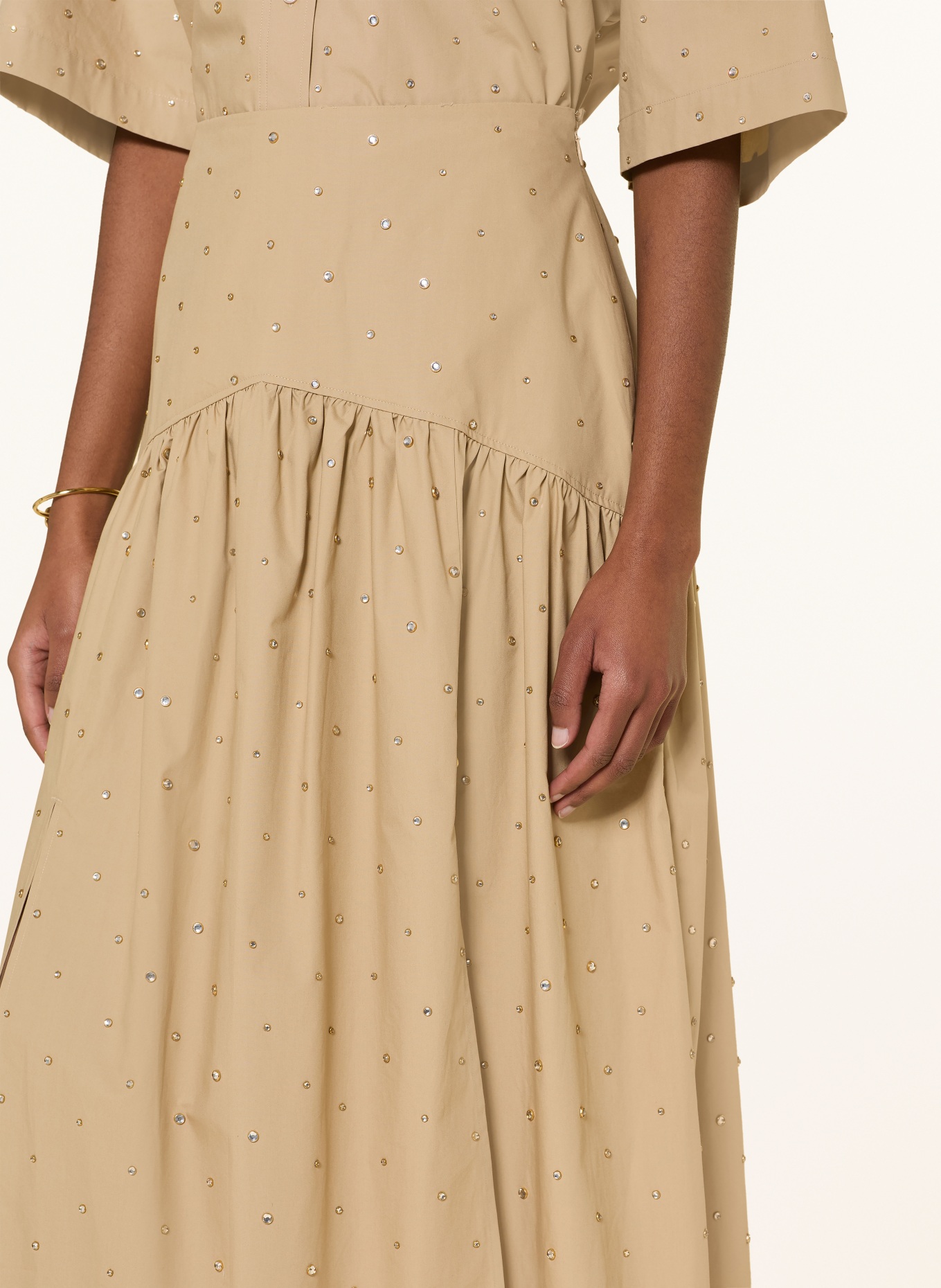 SANDRO Spódnica z kamieniami ozdobnymi: BEŻOWY