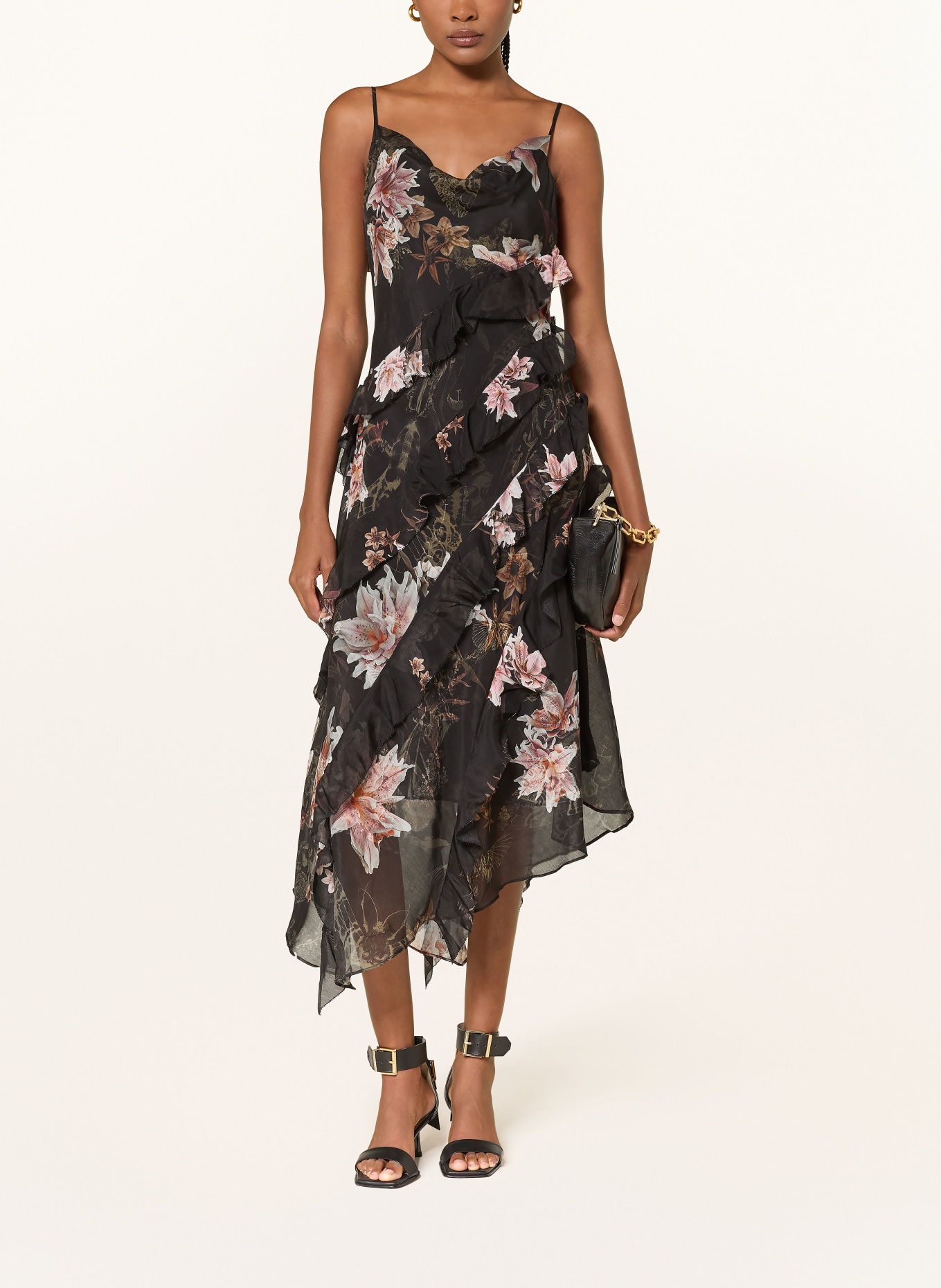 ALLSAINTS Robe à volants: NOIR / ROSE CLAIR / ROSE