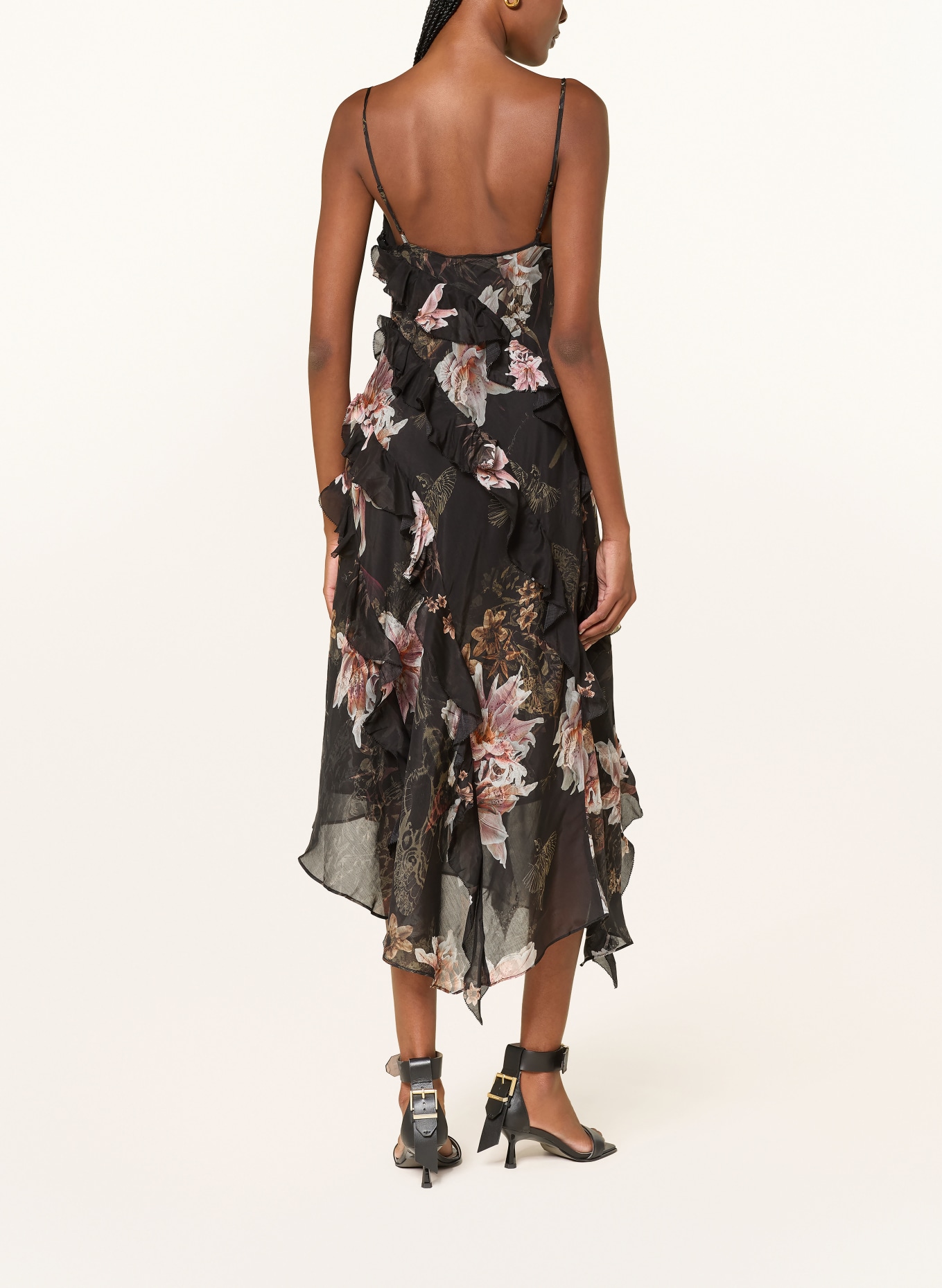 ALLSAINTS Robe à volants: NOIR / ROSE CLAIR / ROSE