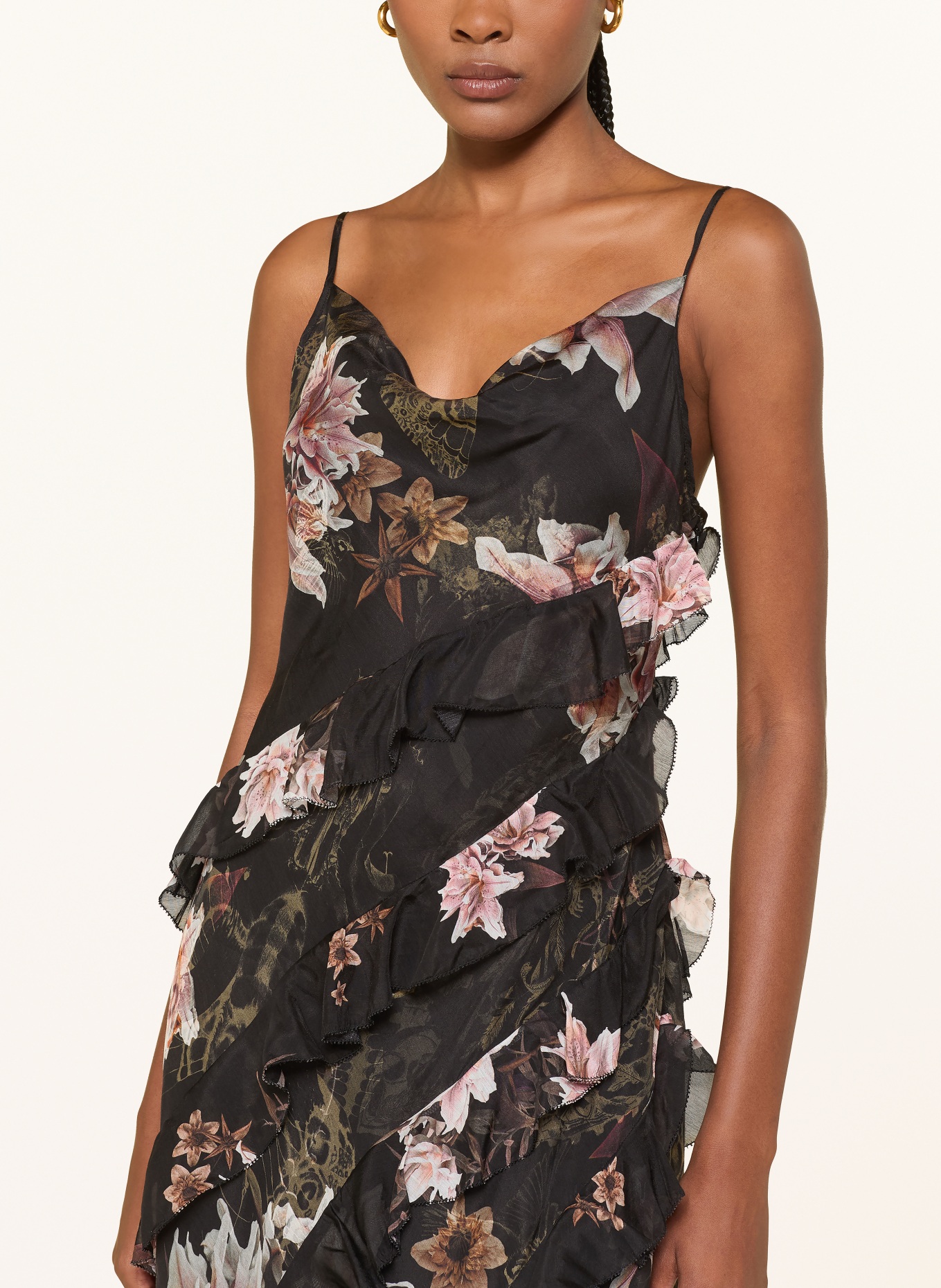 ALLSAINTS Robe à volants: NOIR / ROSE CLAIR / ROSE