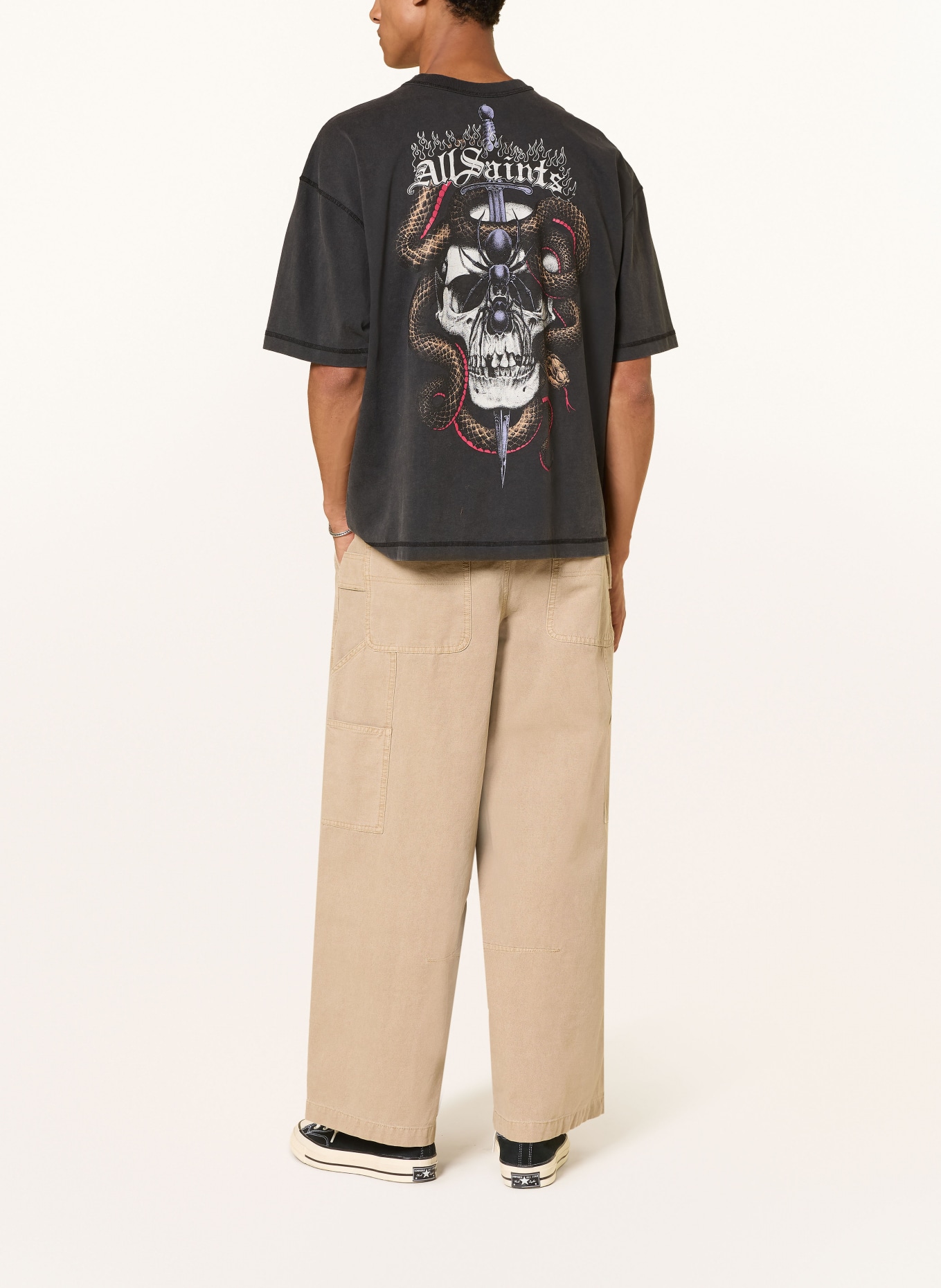 ALLSAINTS Koszulka ARAKNID: CZARNY / BRĄZOWY / ECRU