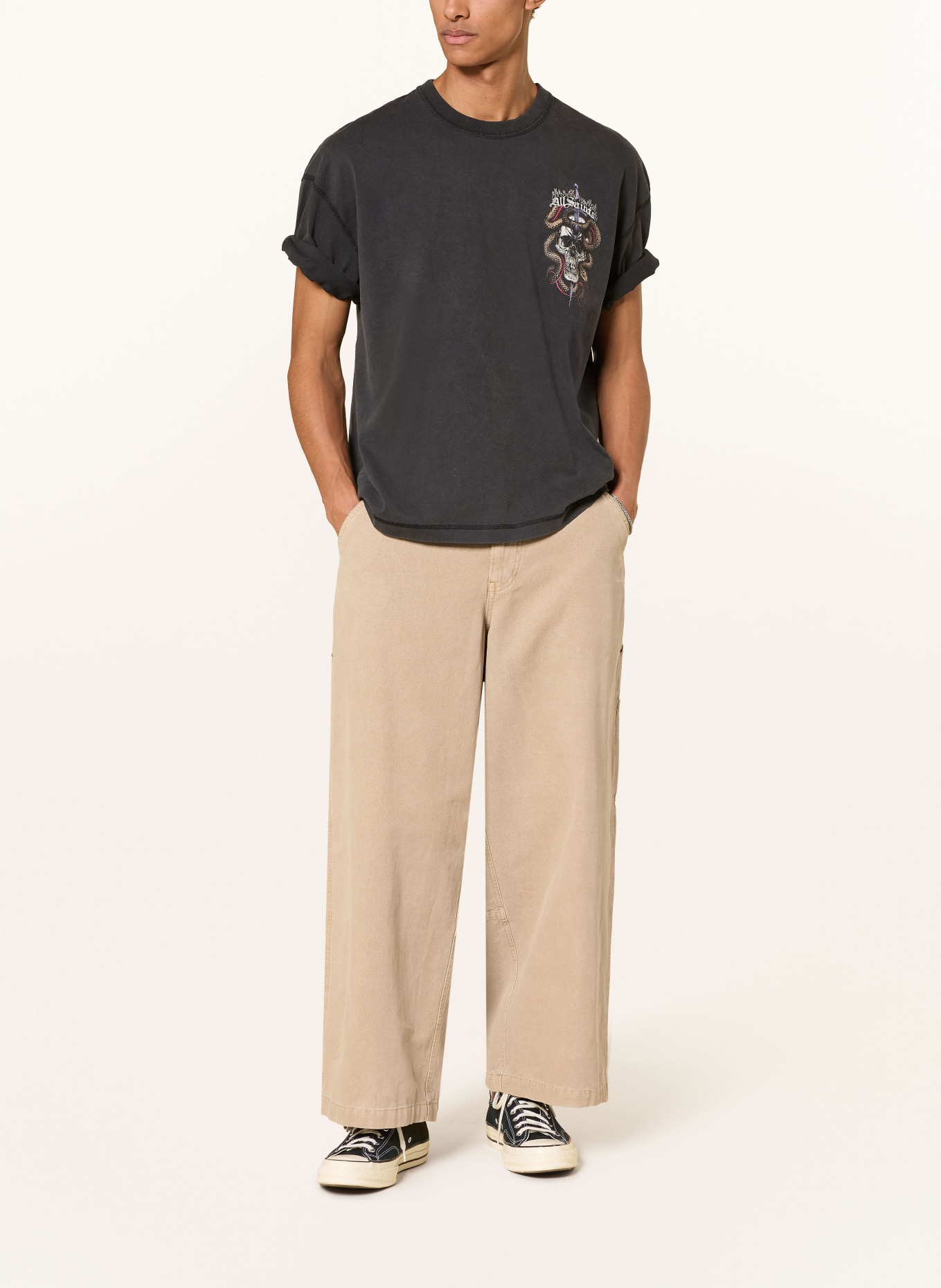 ALLSAINTS Koszulka ARAKNID: CZARNY / BRĄZOWY / ECRU