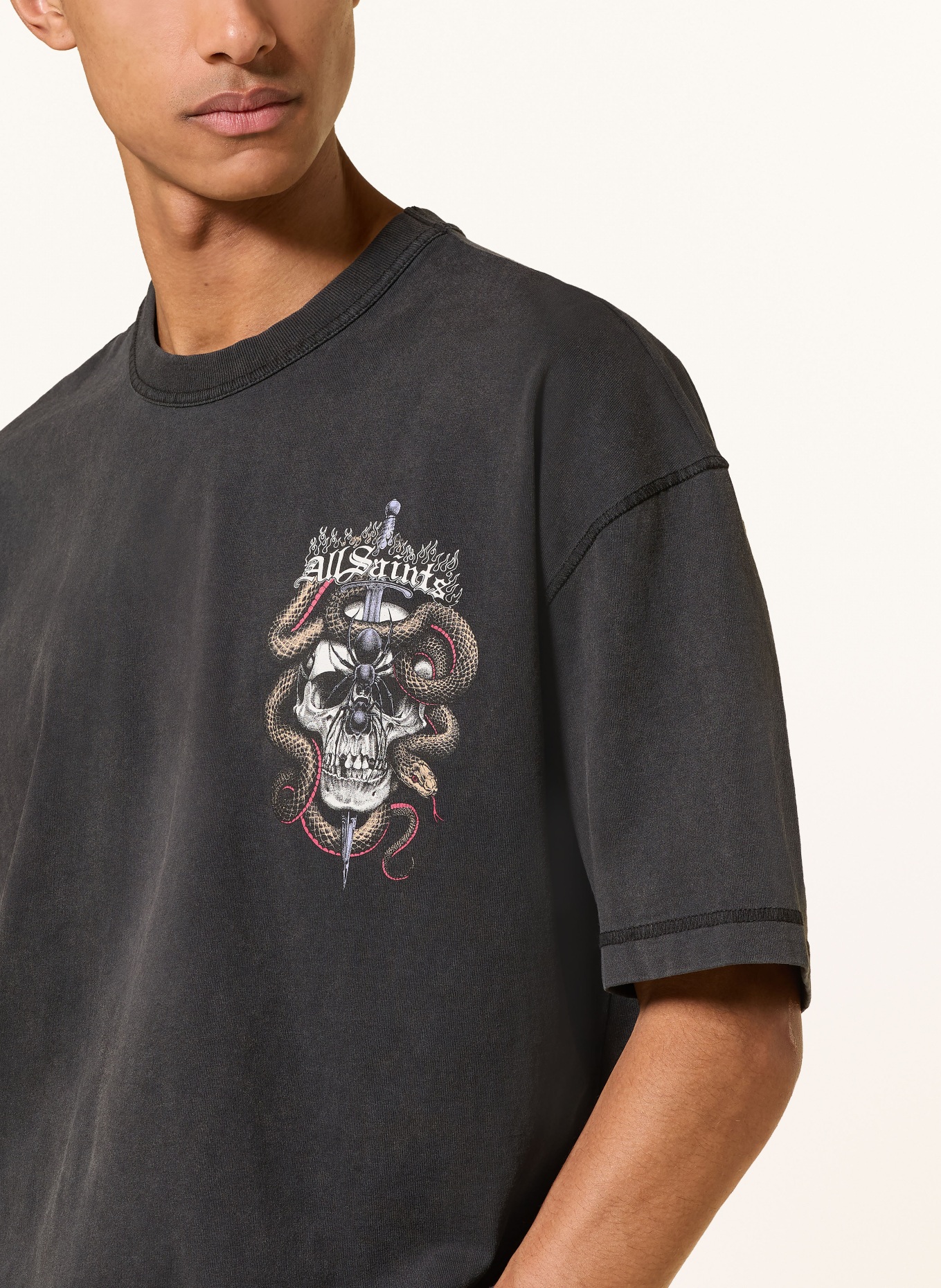 ALLSAINTS Koszulka ARAKNID: CZARNY / BRĄZOWY / ECRU