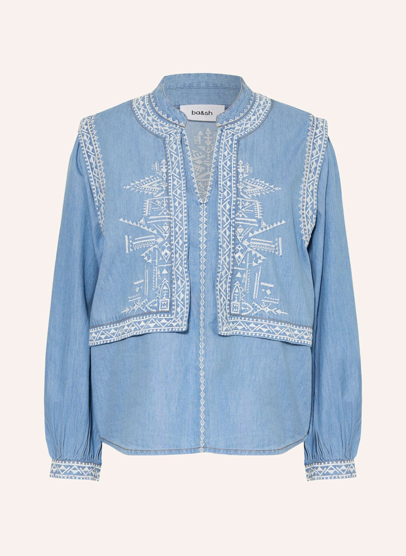 ba&sh Blusenshirt LAURA in Jeansoptik: HELLBLAU / WEISS