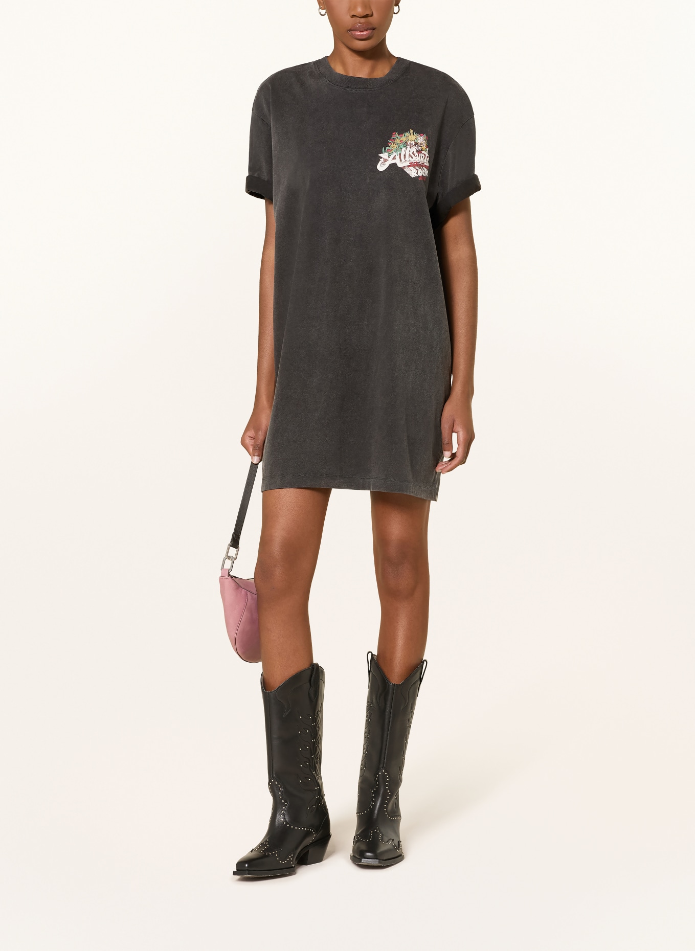 ALLSAINTS ROQUE Jersey Dress: BLACK / RED / YELLOW