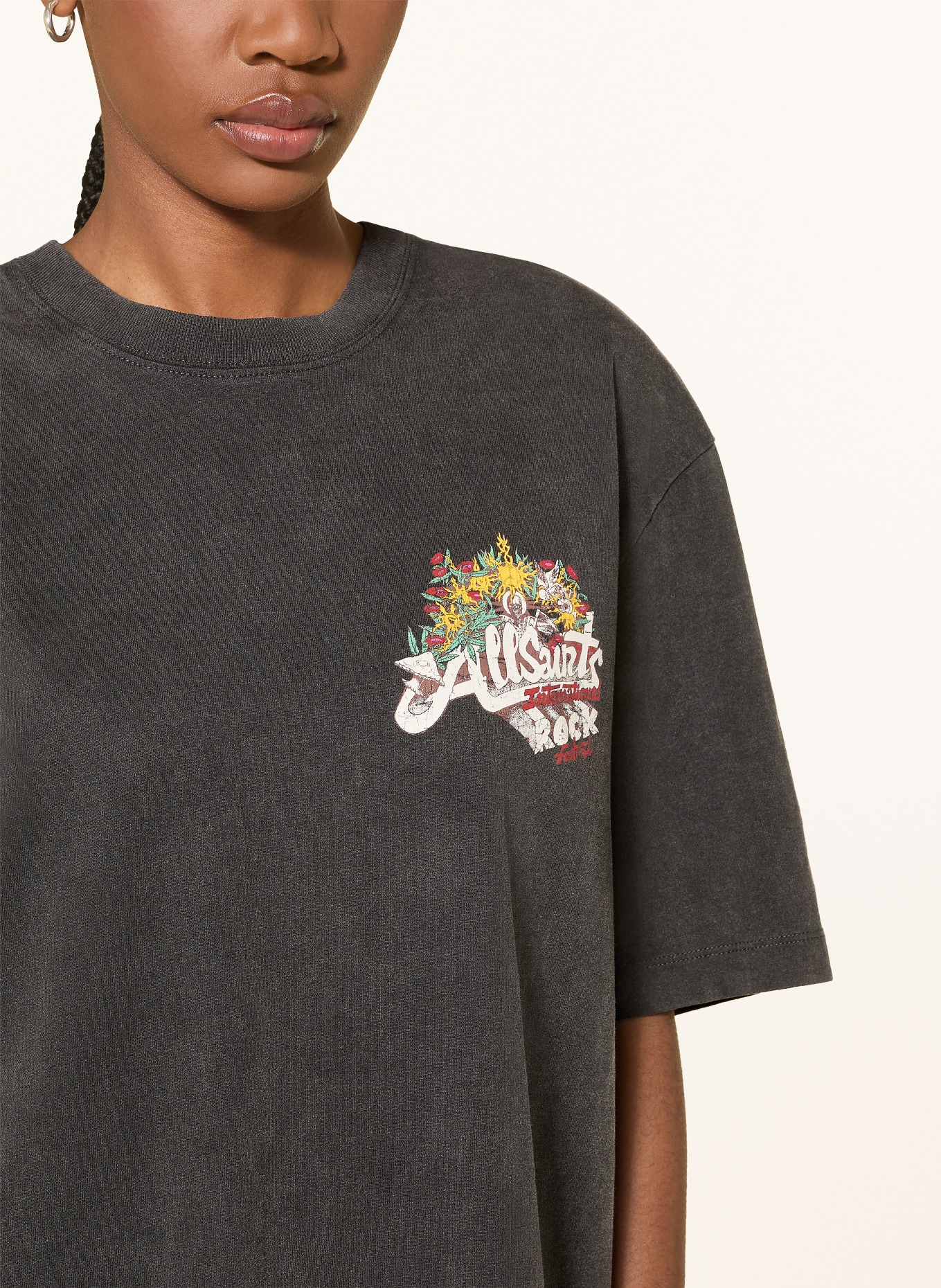 ALLSAINTS ROQUE Jersey Dress: BLACK / RED / YELLOW