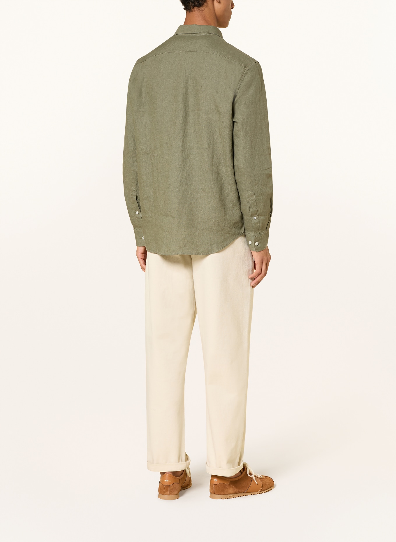 ARKET Linnen overhemd met normale pasvorm: OLIJF