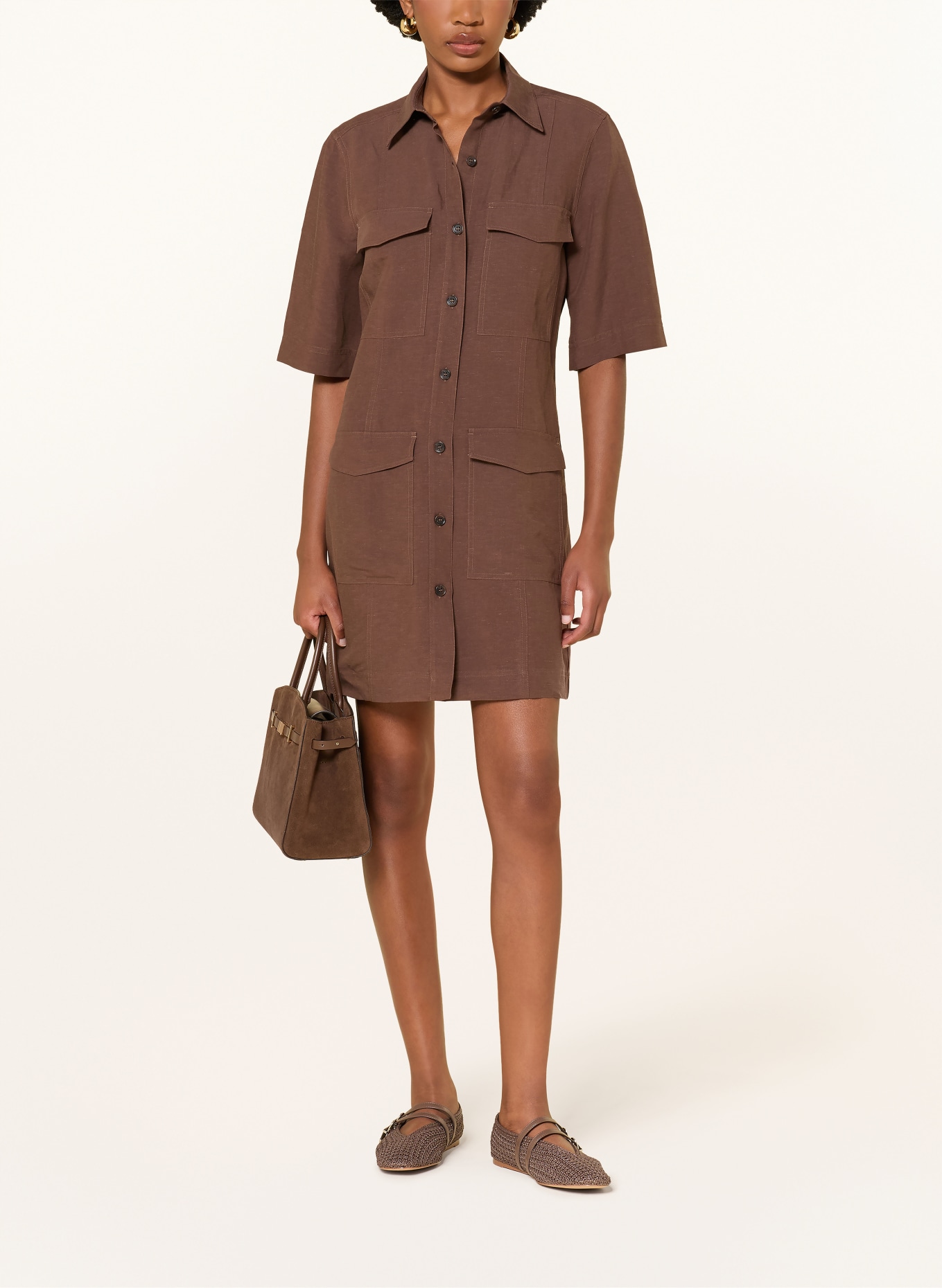 lilienfels Shirt dress with linen: DARK BROWN