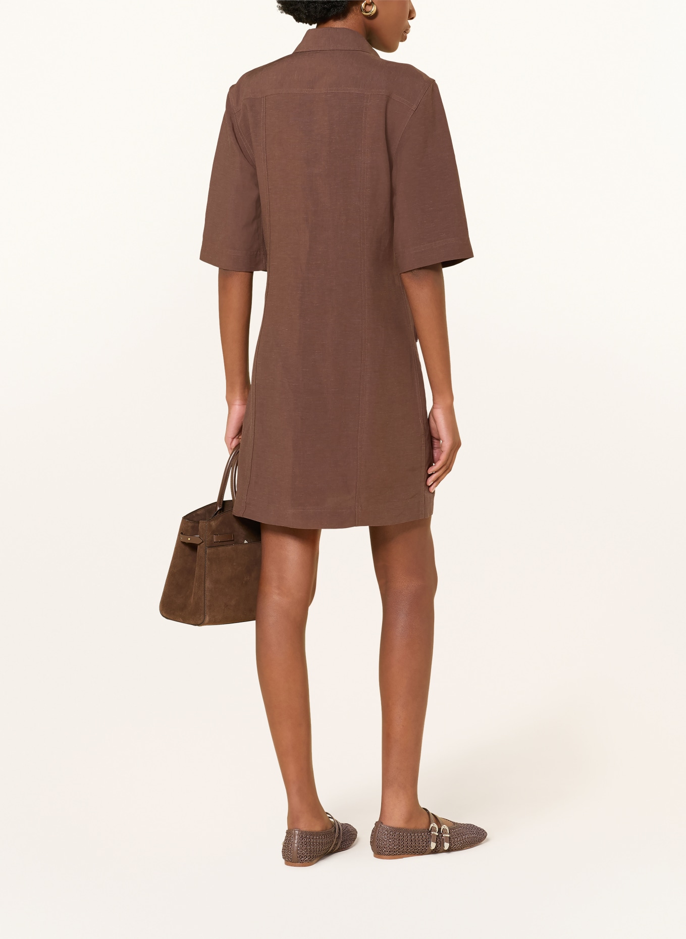 lilienfels Shirt dress with linen: DARK BROWN