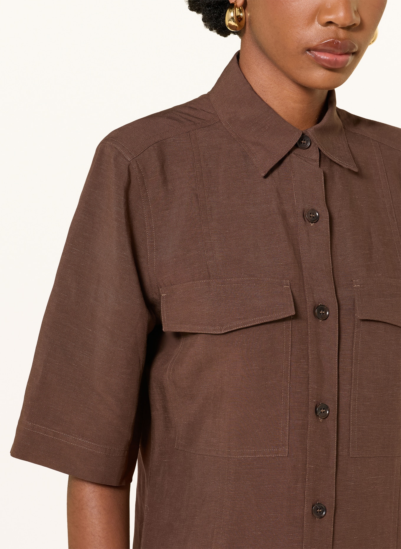 lilienfels Shirt dress with linen: DARK BROWN