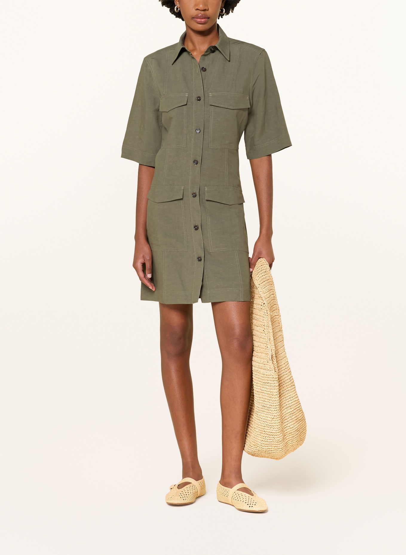 lilienfels Hemdblusenkleid mit Leinen: KHAKI