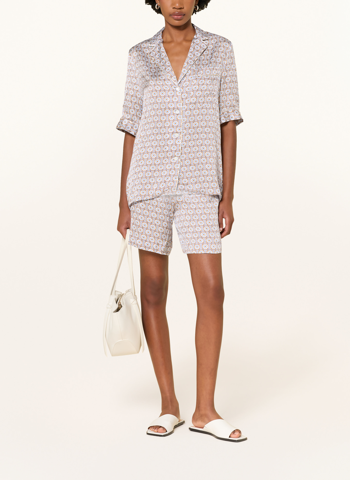 lilienfels Satinshorts mit Leinen: HELLBLAU / COGNAC / CREME