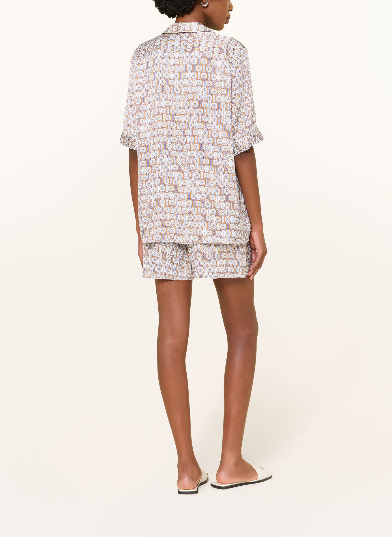 lilienfels Satinshorts mit Leinen: HELLBLAU / COGNAC / CREME