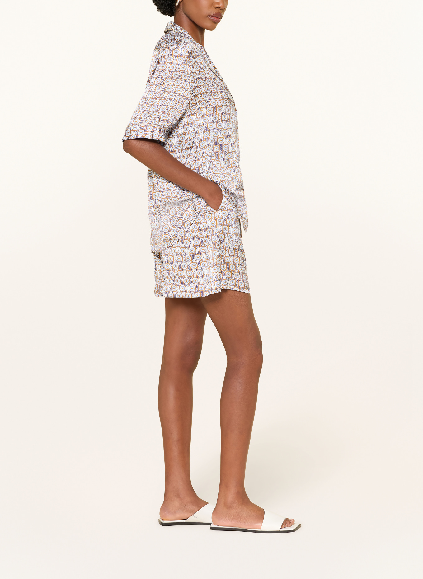 lilienfels Satinshorts mit Leinen: HELLBLAU / COGNAC / CREME