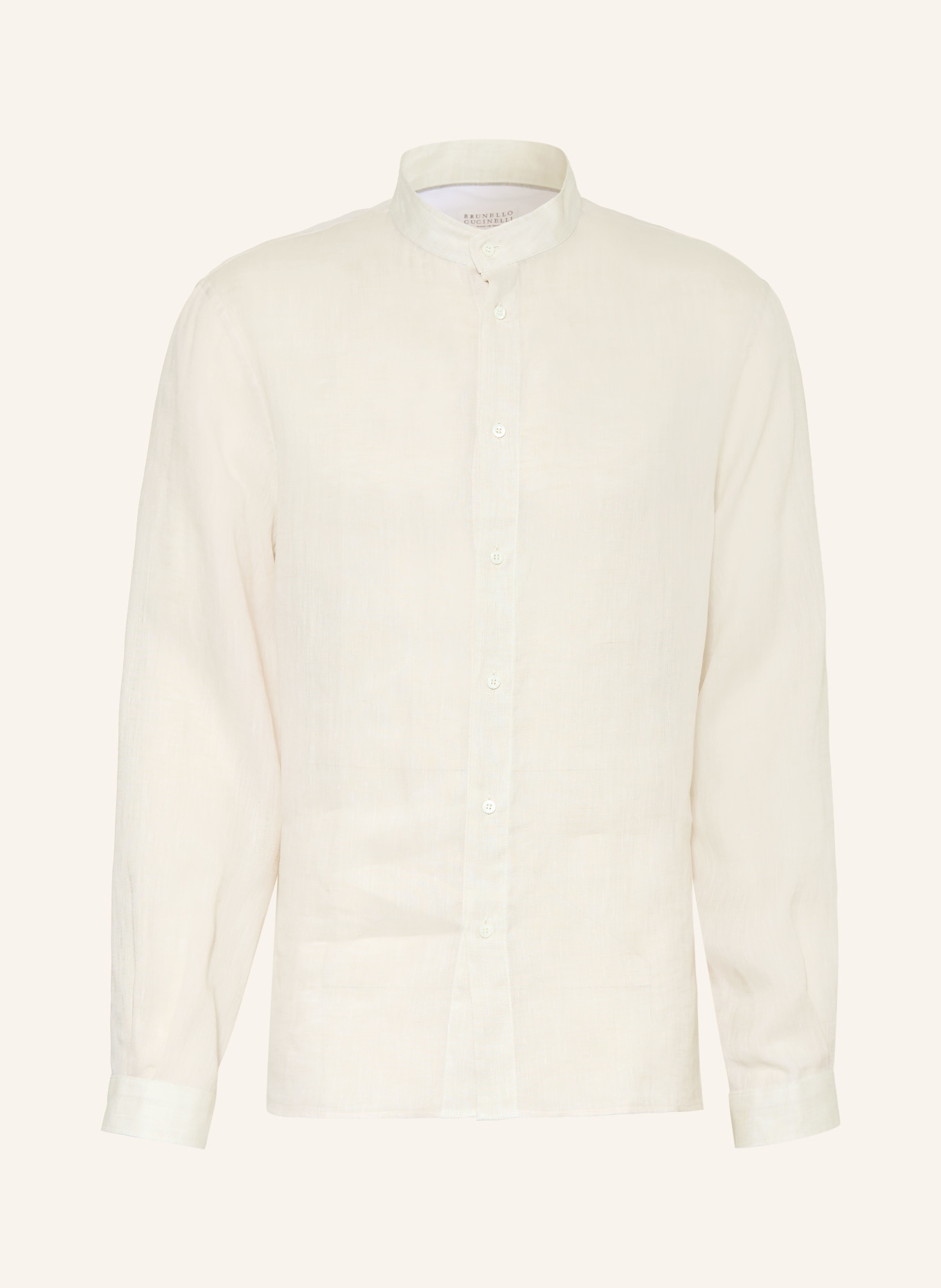 BRUNELLO CUCINELLI Easy-Fit Linen Shirt with Stand-Up Collar: CREAM
