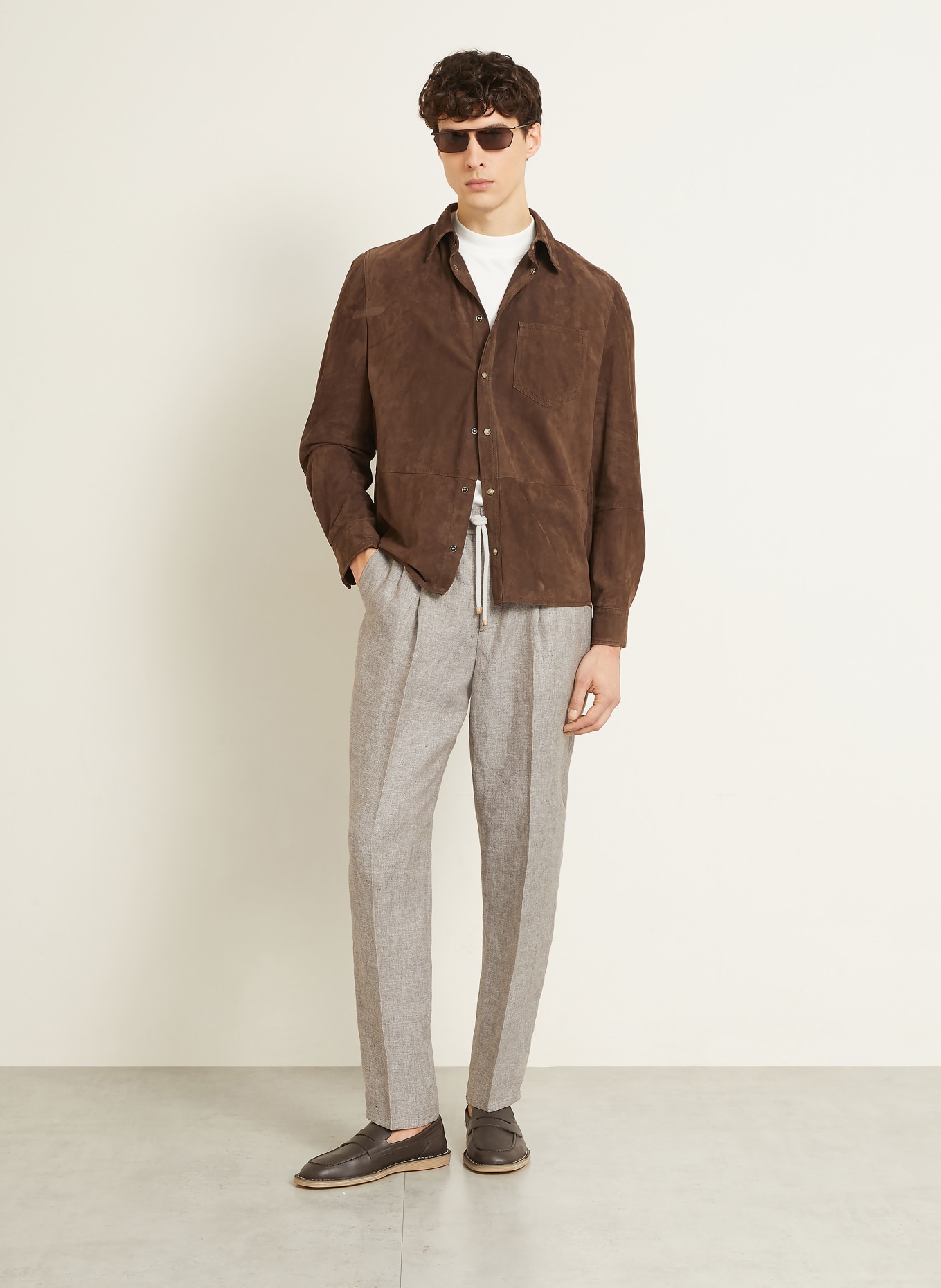 BRUNELLO CUCINELLI Regular-fit chinos with linen: BROWN