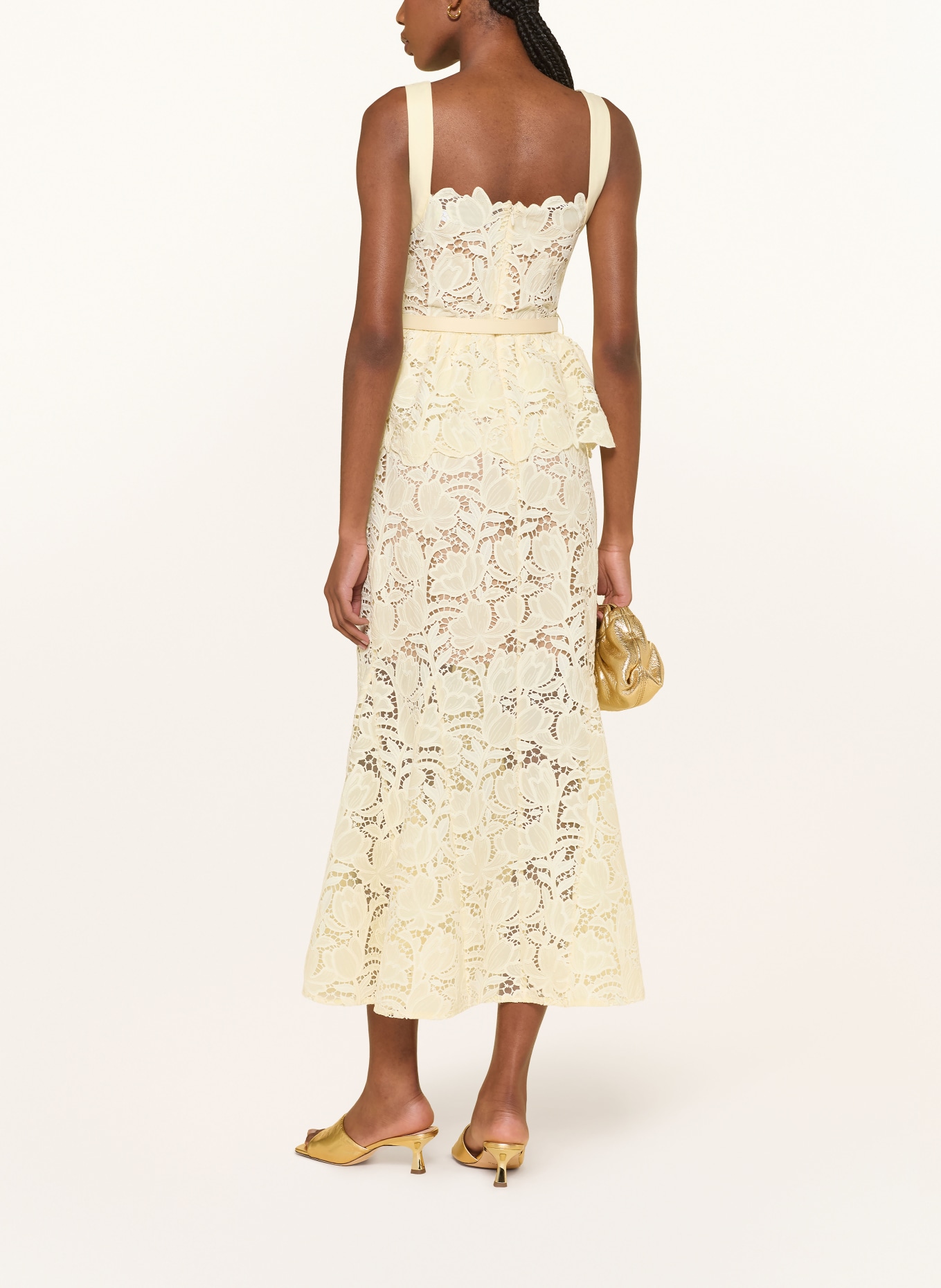 self-portrait Lace-up dress: LIGHT YELLOW