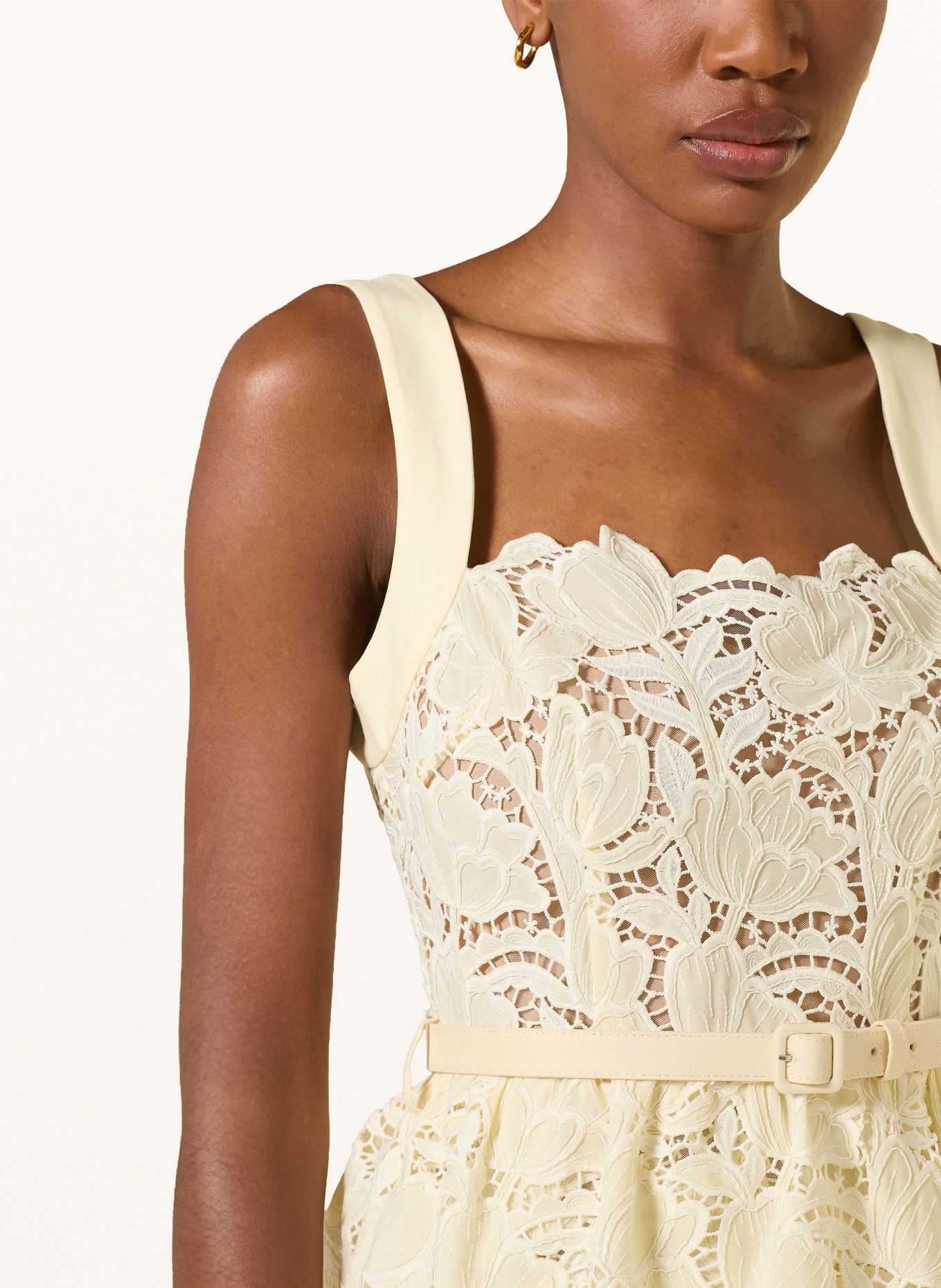 self-portrait Lace-up dress: LIGHT YELLOW