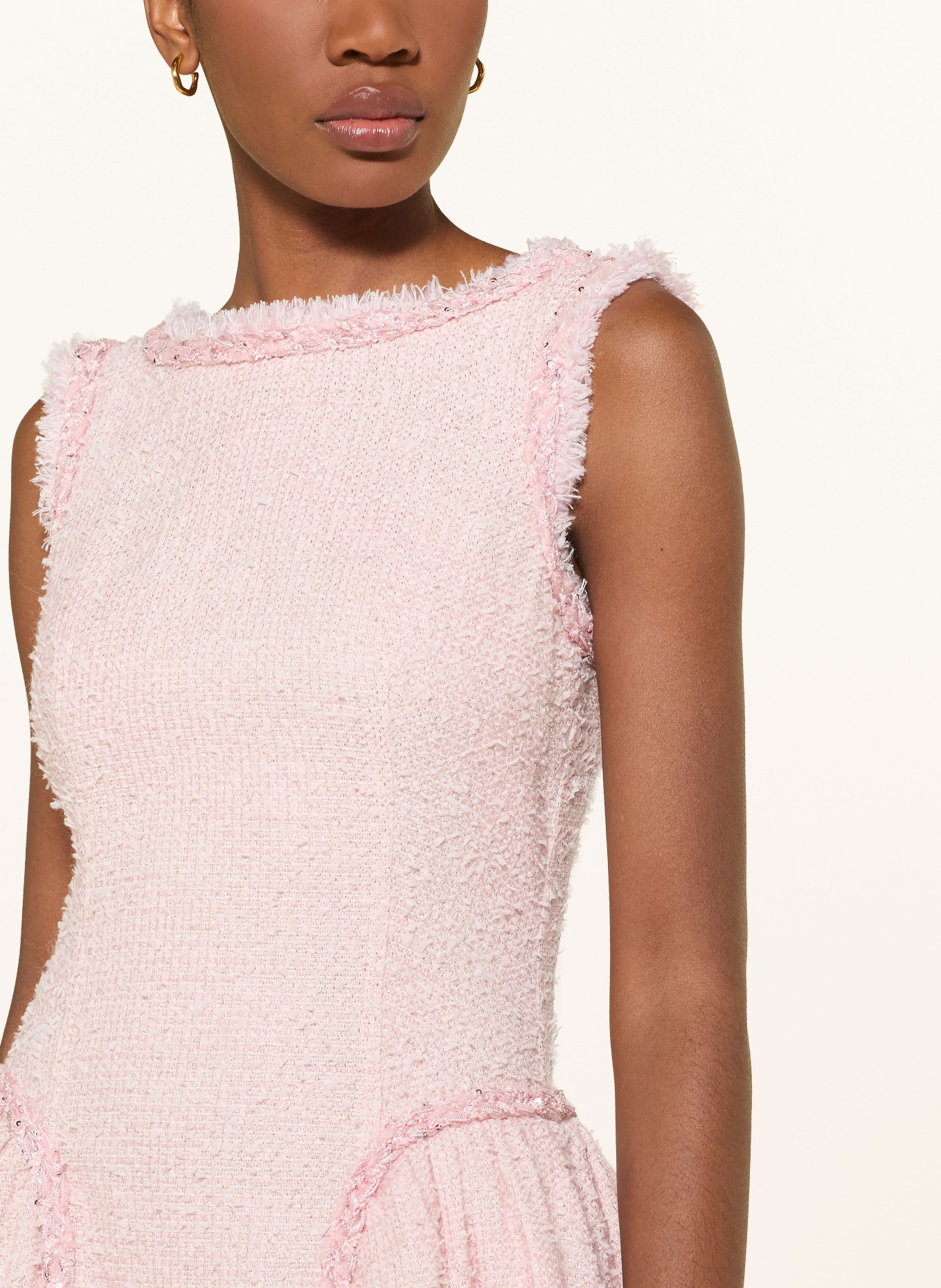 self-portrait Robe en bouclé avec fil pailleté et paillettes: ROSE CLAIR / OR