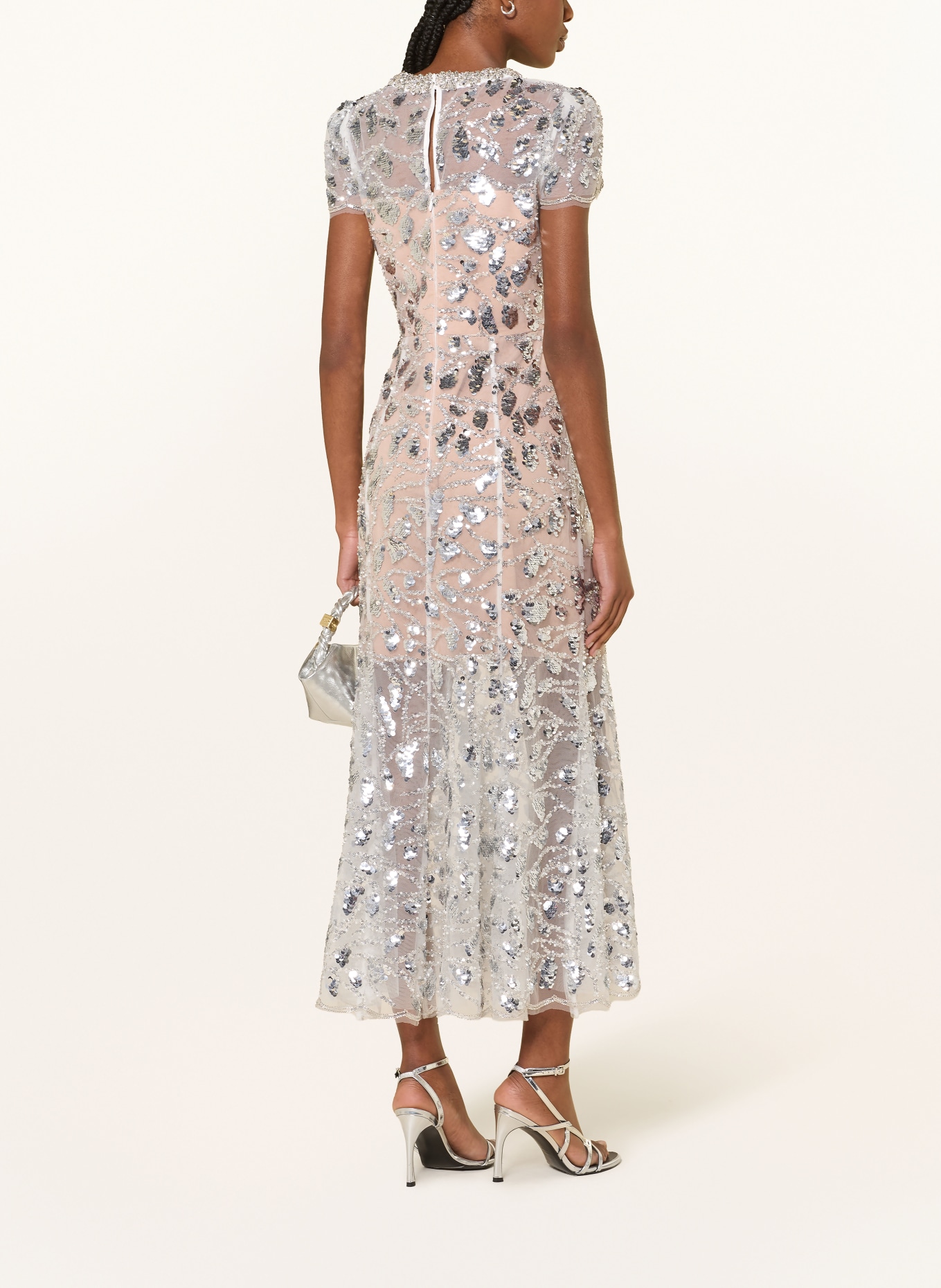 self-portrait Mesh dress with sequins and rhinestones: SILVER