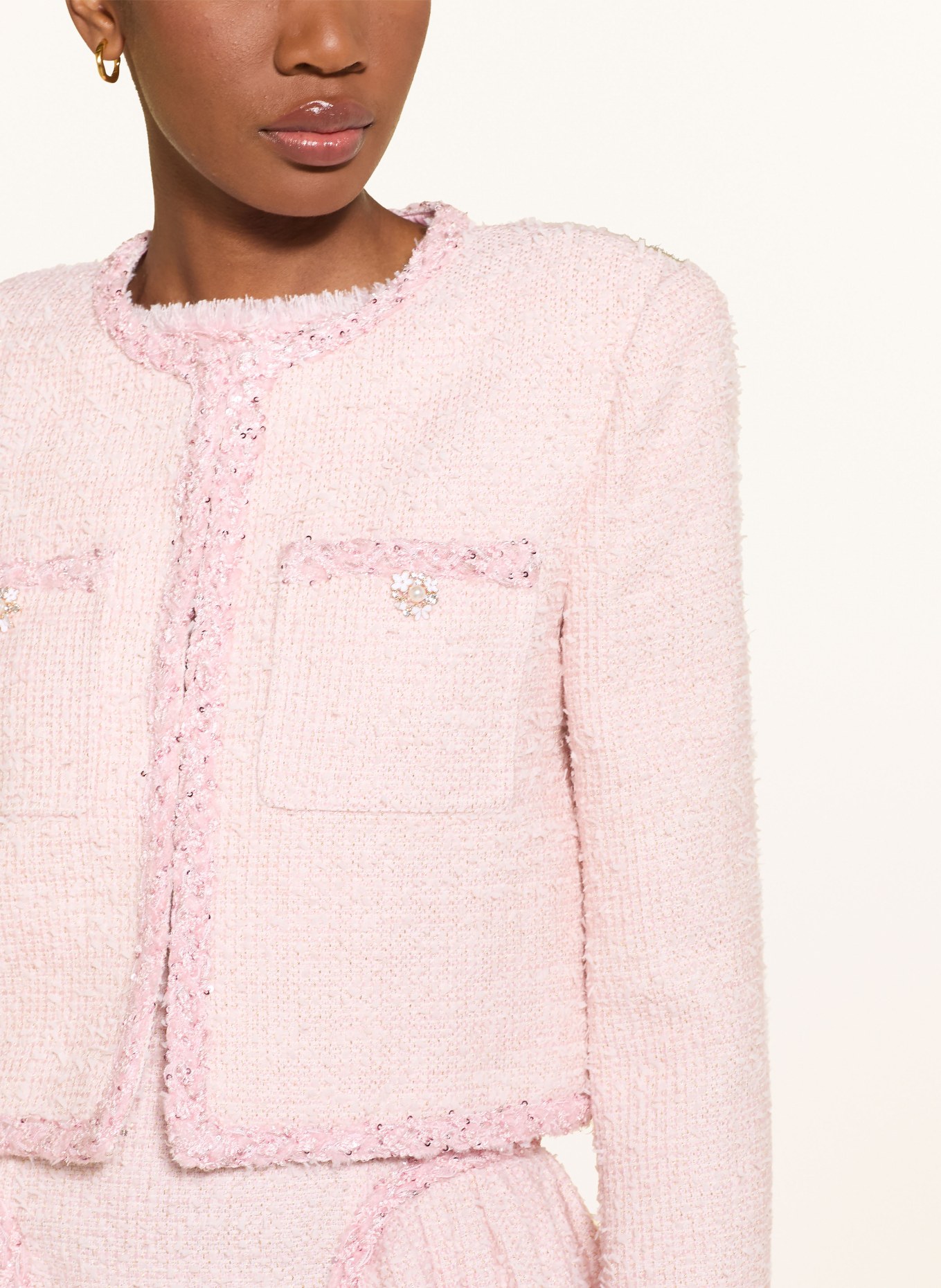 self-portrait Bouclé-Jacke mit Glitzergarn und Pailletten: ROSA