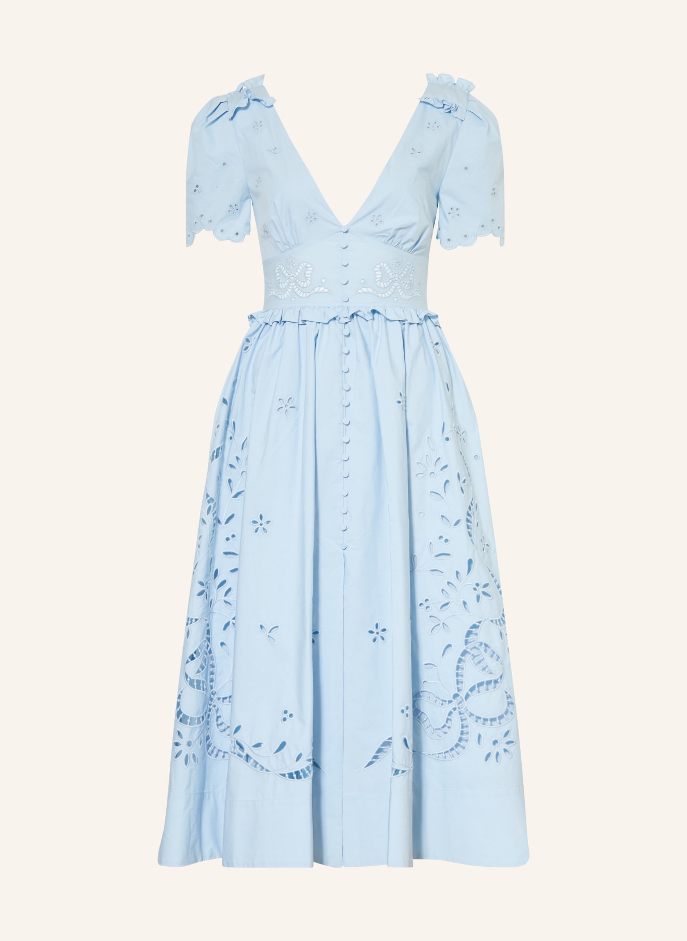 self-portrait Kleid mit Lochspitze und Rüschen: HELLBLAU