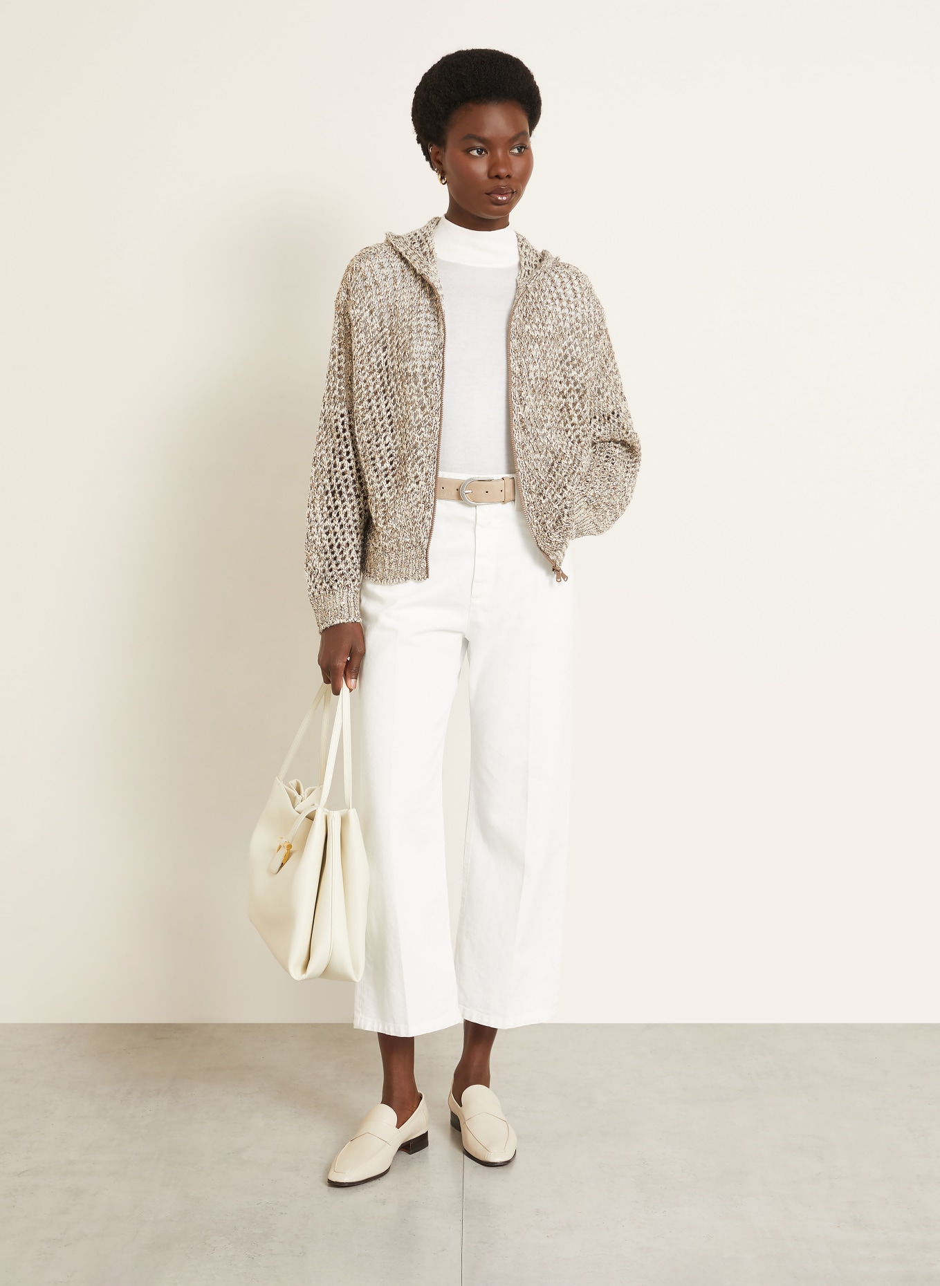 BRUNELLO CUCINELLI Cashmere and silk knit sweater: WHITE