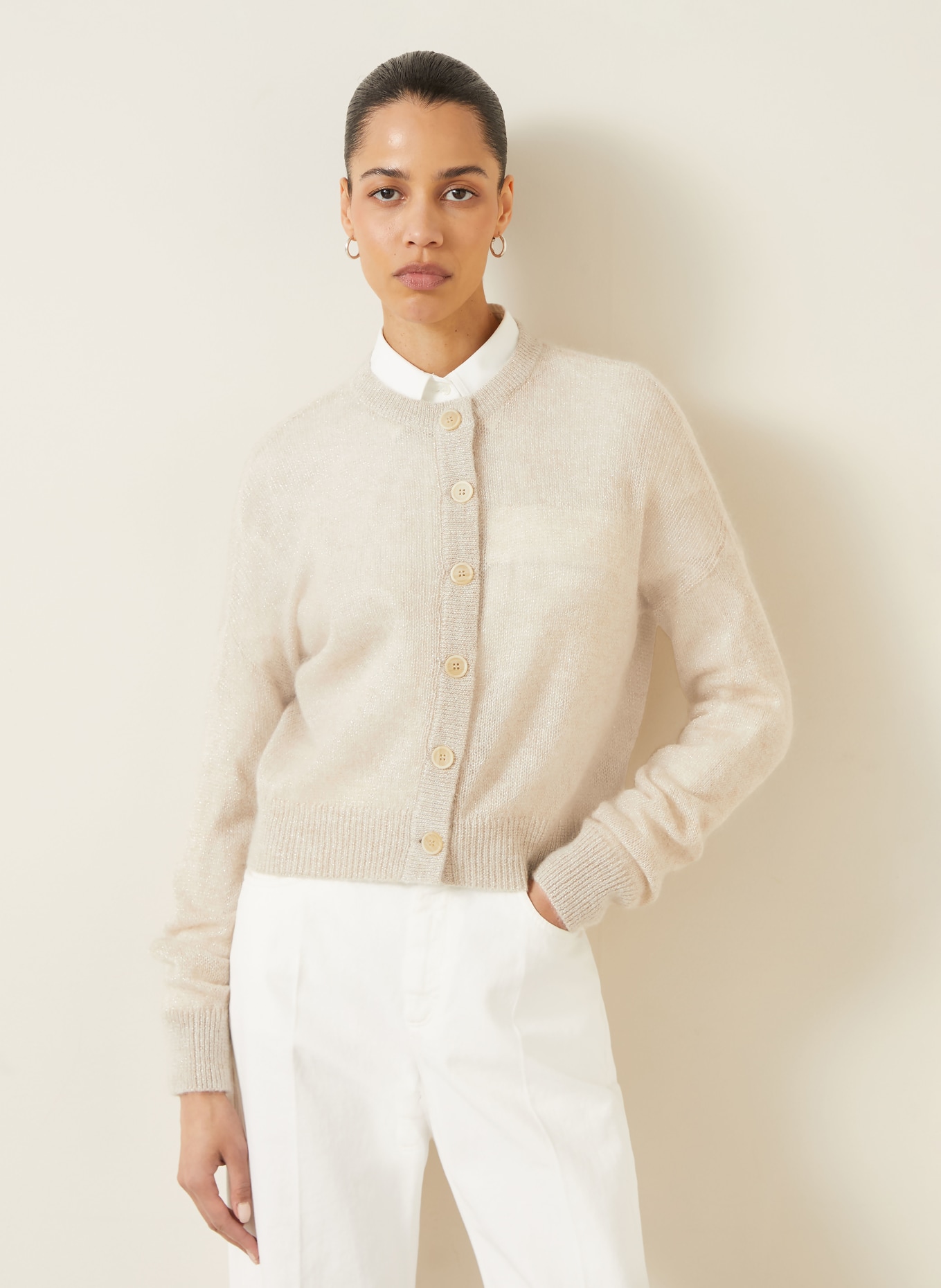 BRUNELLO CUCINELLI Cardigan made with mohair and glitter yarn: CREAM