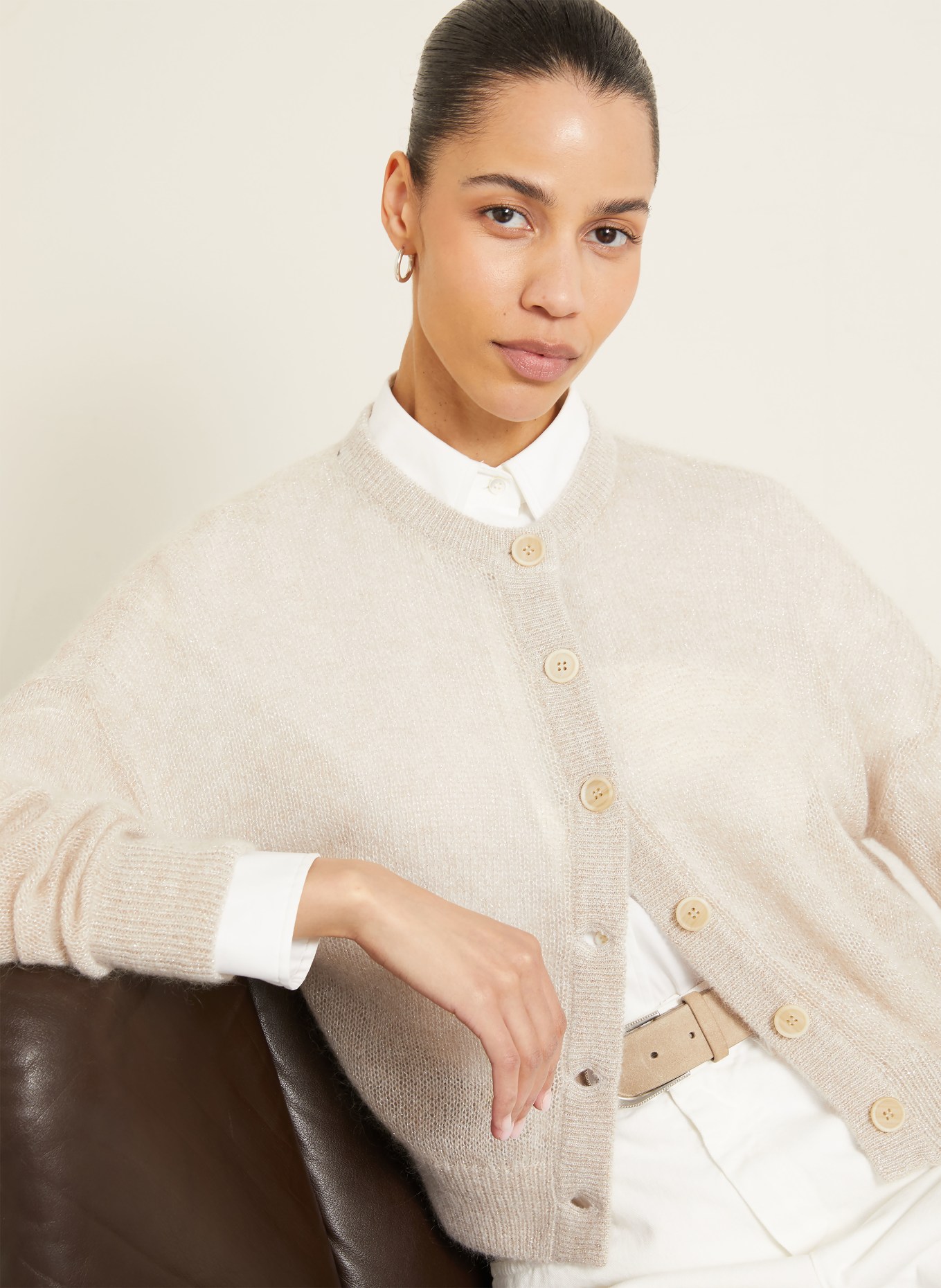 BRUNELLO CUCINELLI Cardigan made with mohair and glitter yarn: CREAM