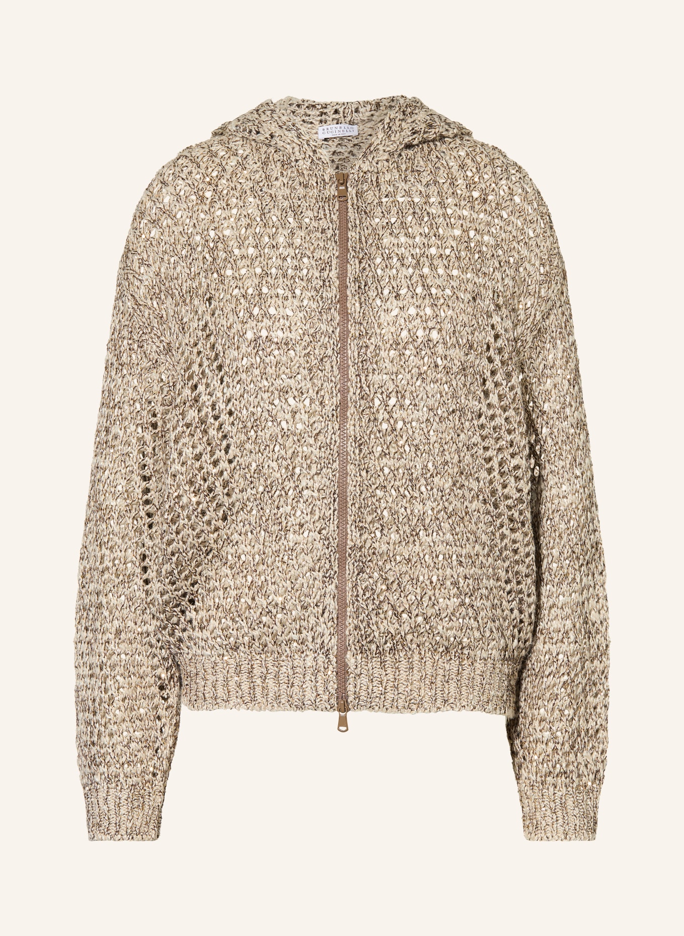 BRUNELLO CUCINELLI Cardigan made of linen and silk: LIGHT BROWN / GOLD / DARK BROWN