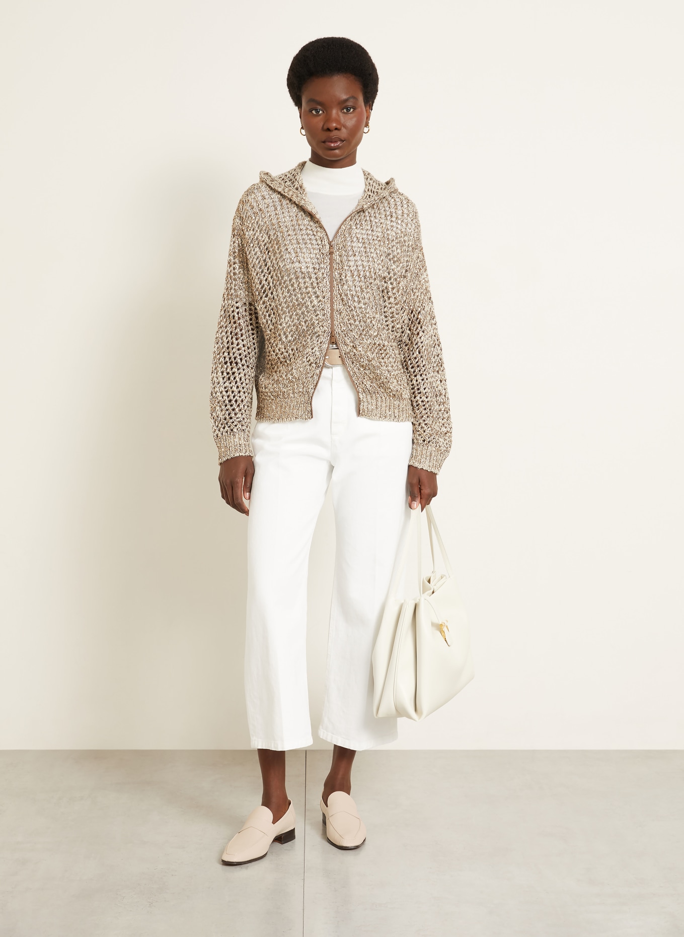 BRUNELLO CUCINELLI Cardigan made of linen and silk: LIGHT BROWN / GOLD / DARK BROWN