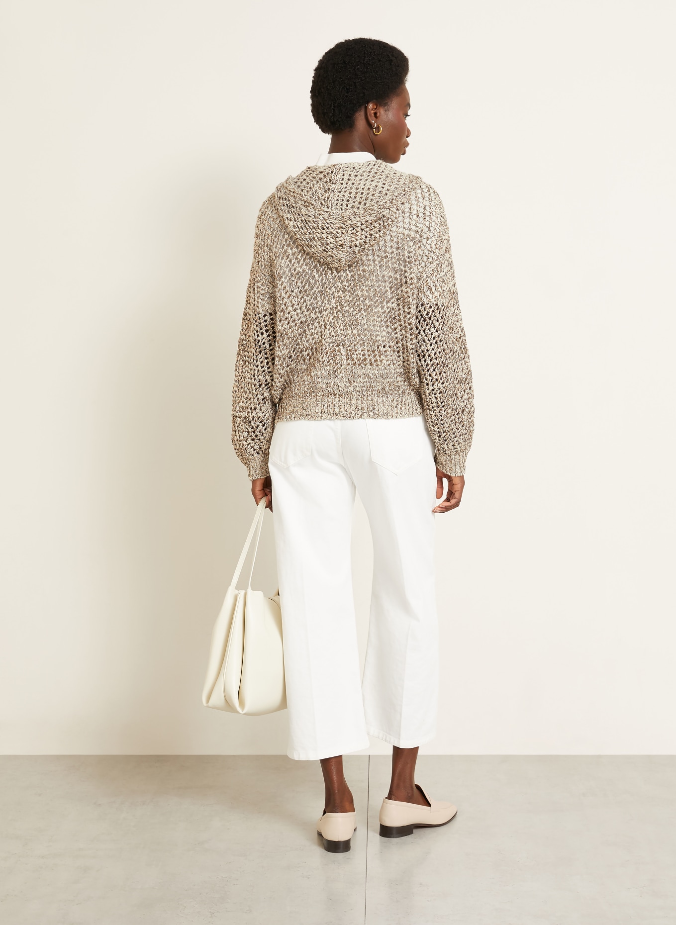 BRUNELLO CUCINELLI Cardigan made of linen and silk: LIGHT BROWN / GOLD / DARK BROWN