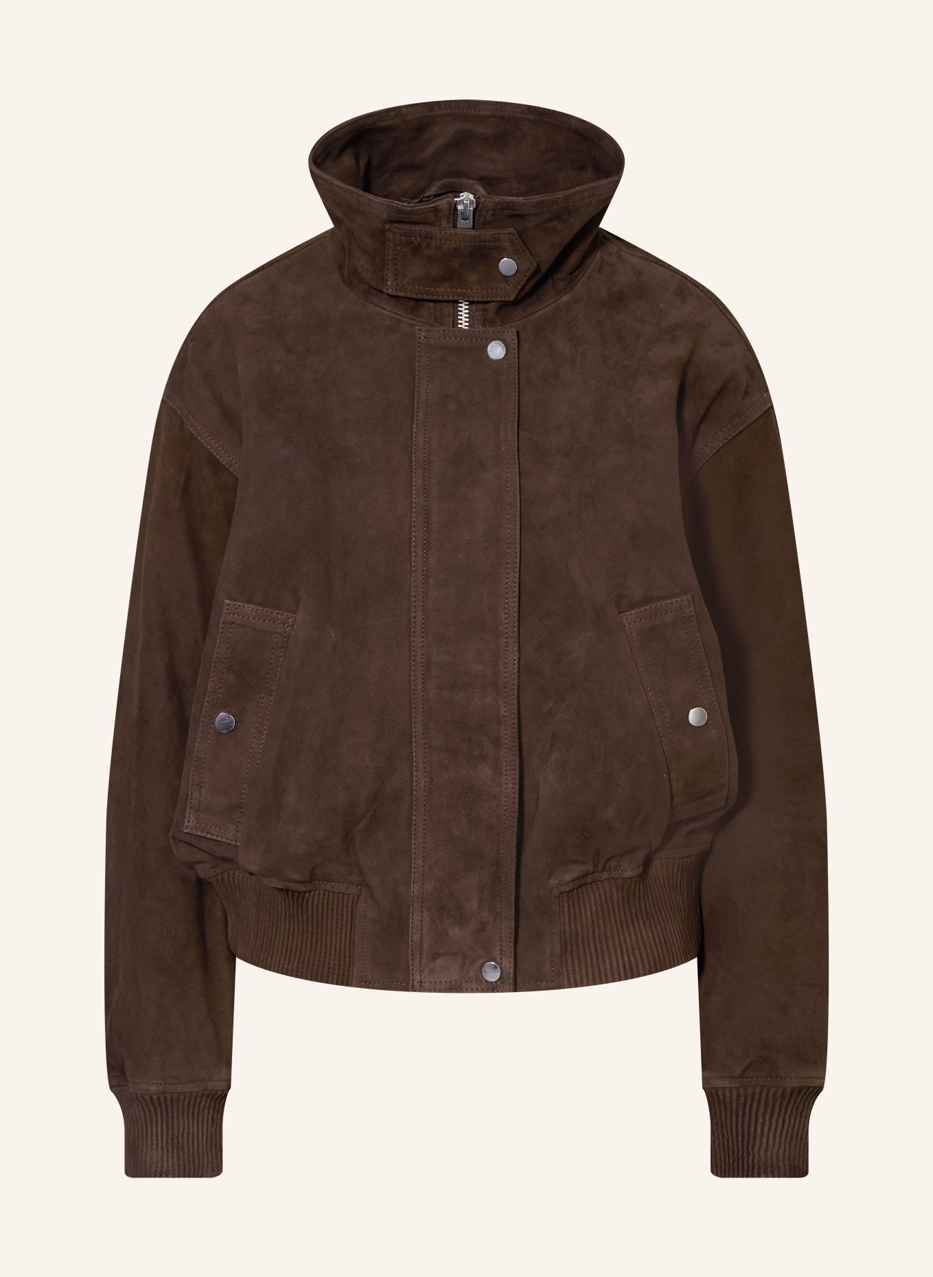 REISS Kožená bunda CARA: TMAVĚ HNĚDÁ