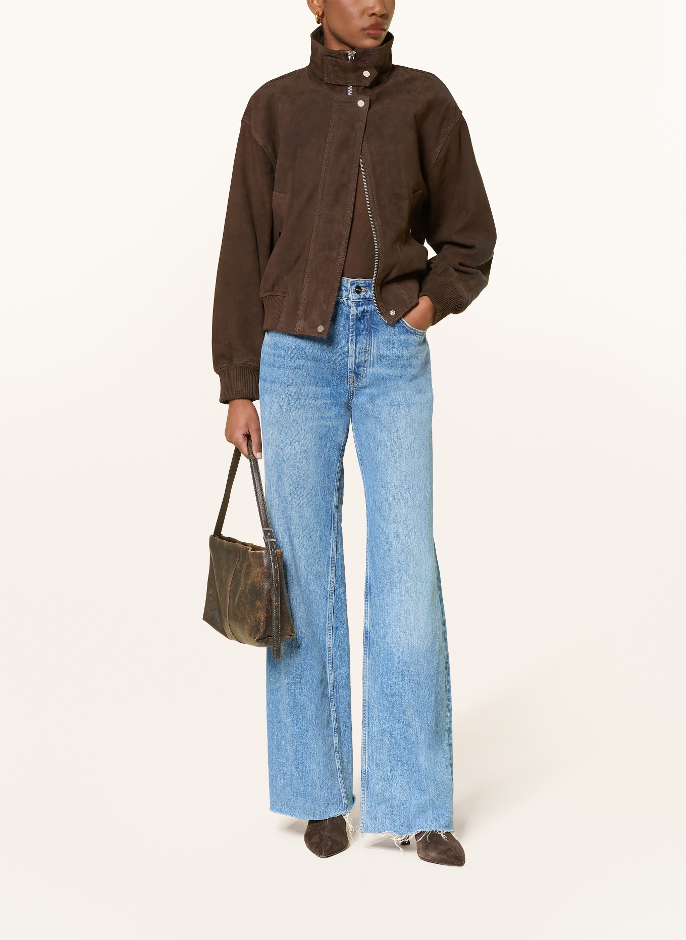 REISS Kožená bunda CARA: TMAVĚ HNĚDÁ