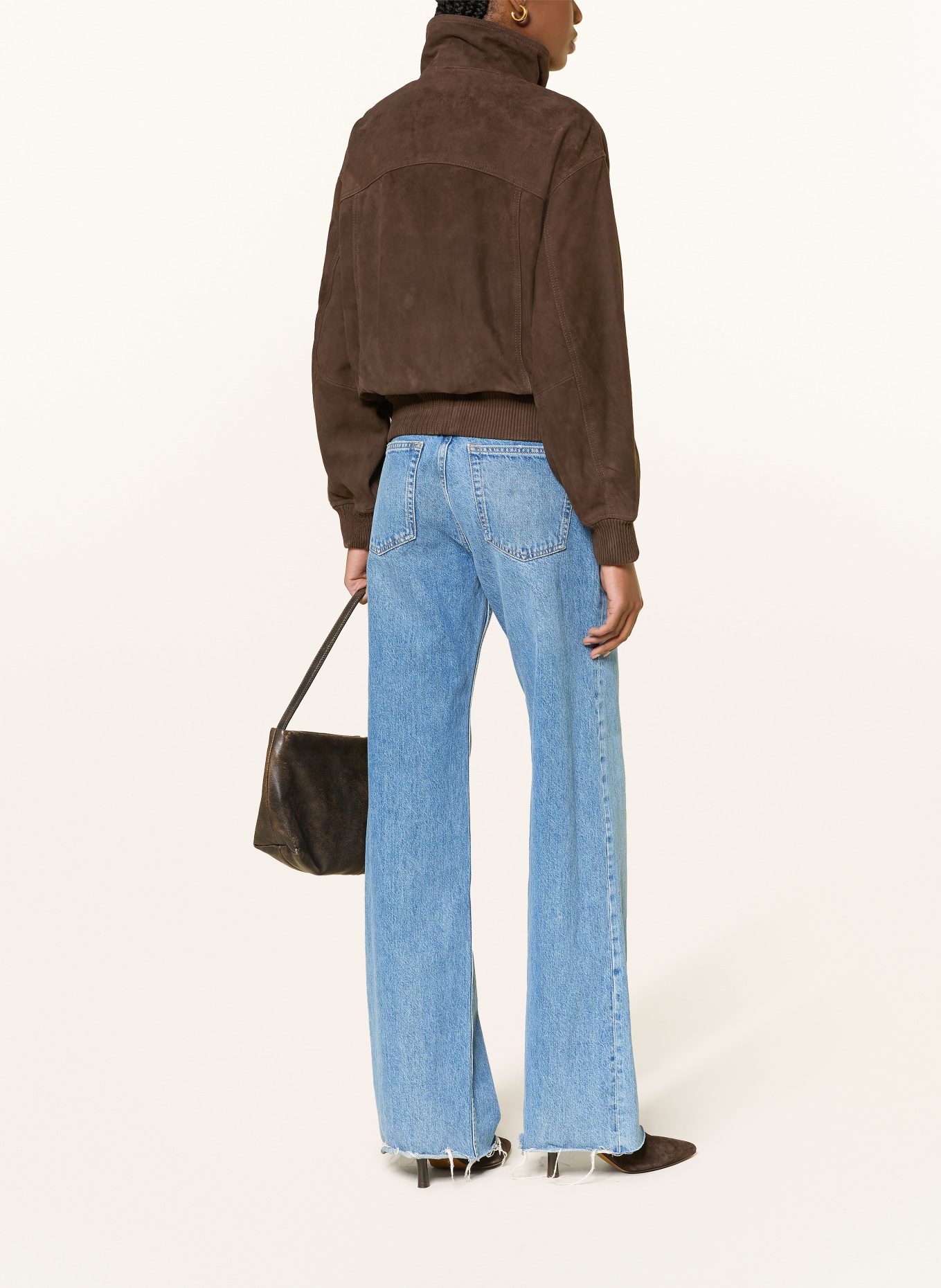 REISS Kožená bunda CARA: TMAVĚ HNĚDÁ