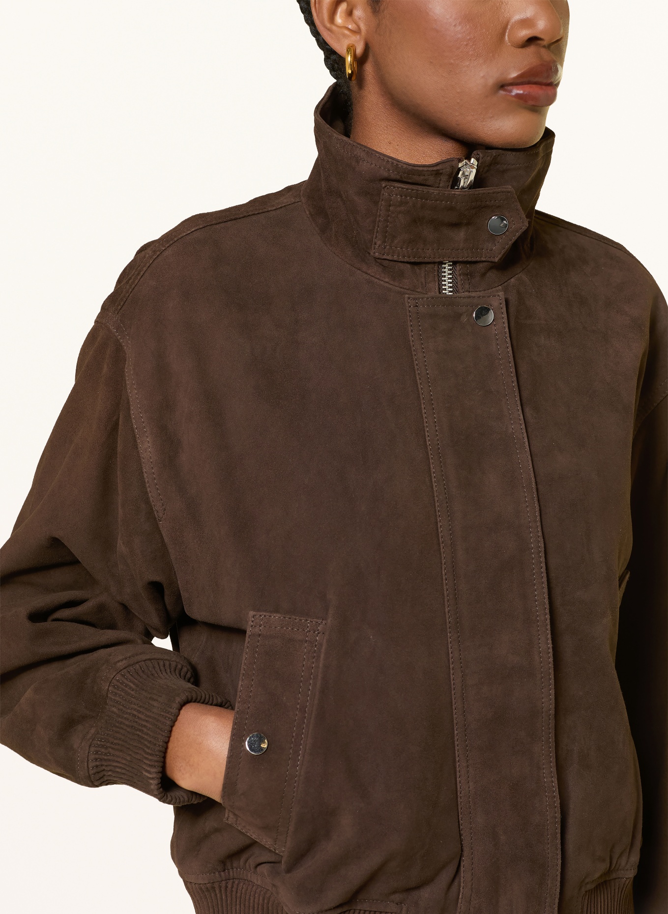 REISS Kožená bunda CARA: TMAVĚ HNĚDÁ